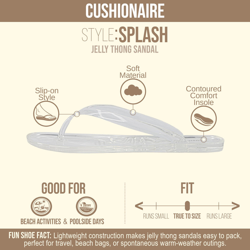 CUSHIONAIRE Splash Jelly Flip Flops for Women With Flexible Sole, Soft Footbed Summer Sandals for Women 2026, CLEAR 11