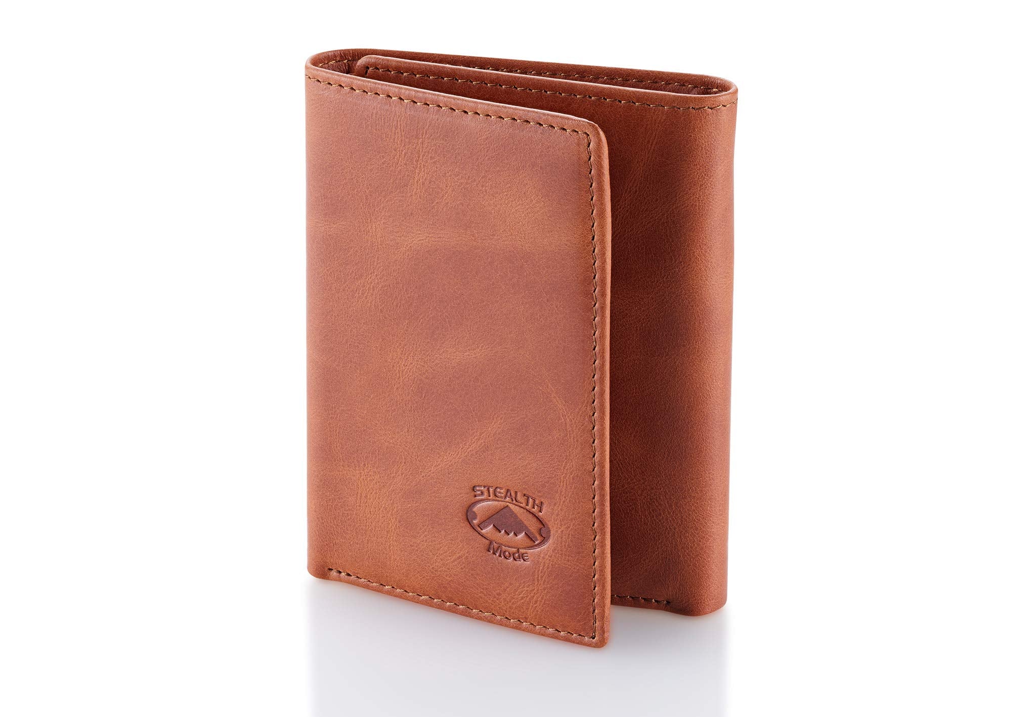 Stealth Mode Trifold RFID Blocking Leather Wallet for Men (Beige)