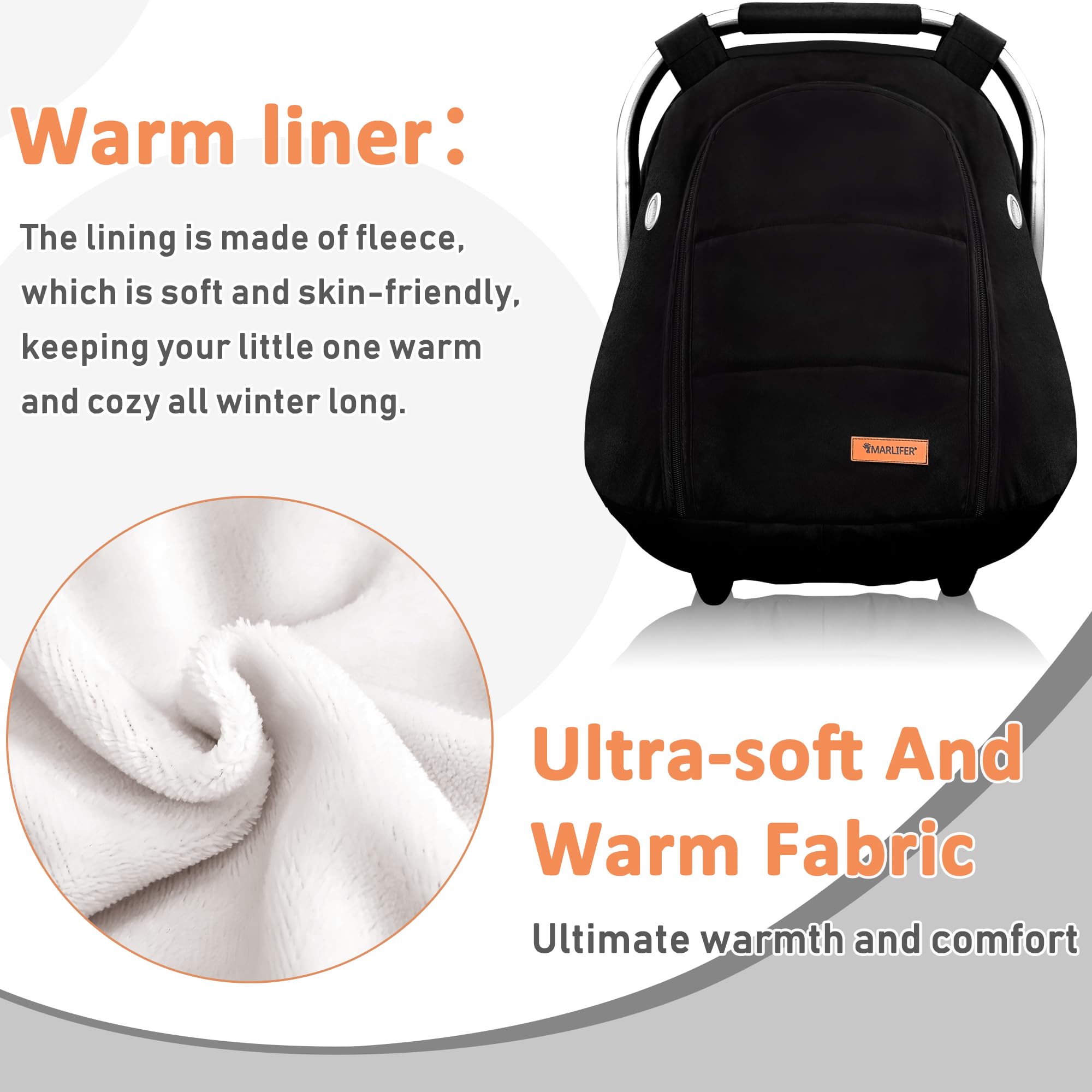 Waterproof Winter Baby Car Seat Cover, Carseat Cover Boys, Cozy & Warm Cover, Infant Car Seat Canopy, Universal Cold Weather Shield, Black