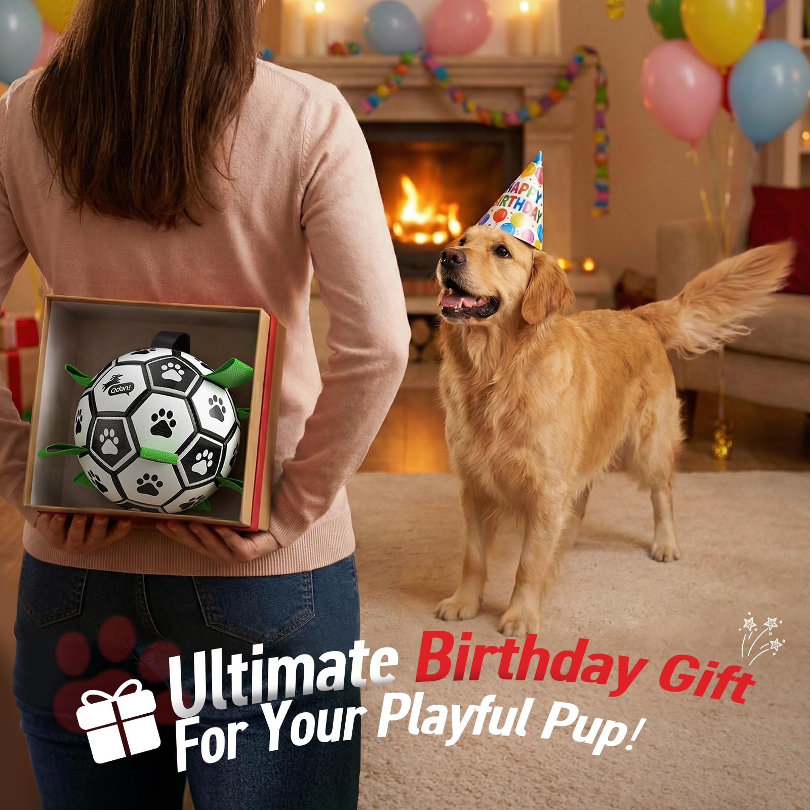 QDAN Dog Toys Dog Balls, World Cup Dog Soccer Ball with Straps, Dog Birthday, Herding Ball, Durable Balls for Small Medium Pet, Puppy Outdoor Toy (6 Inch)