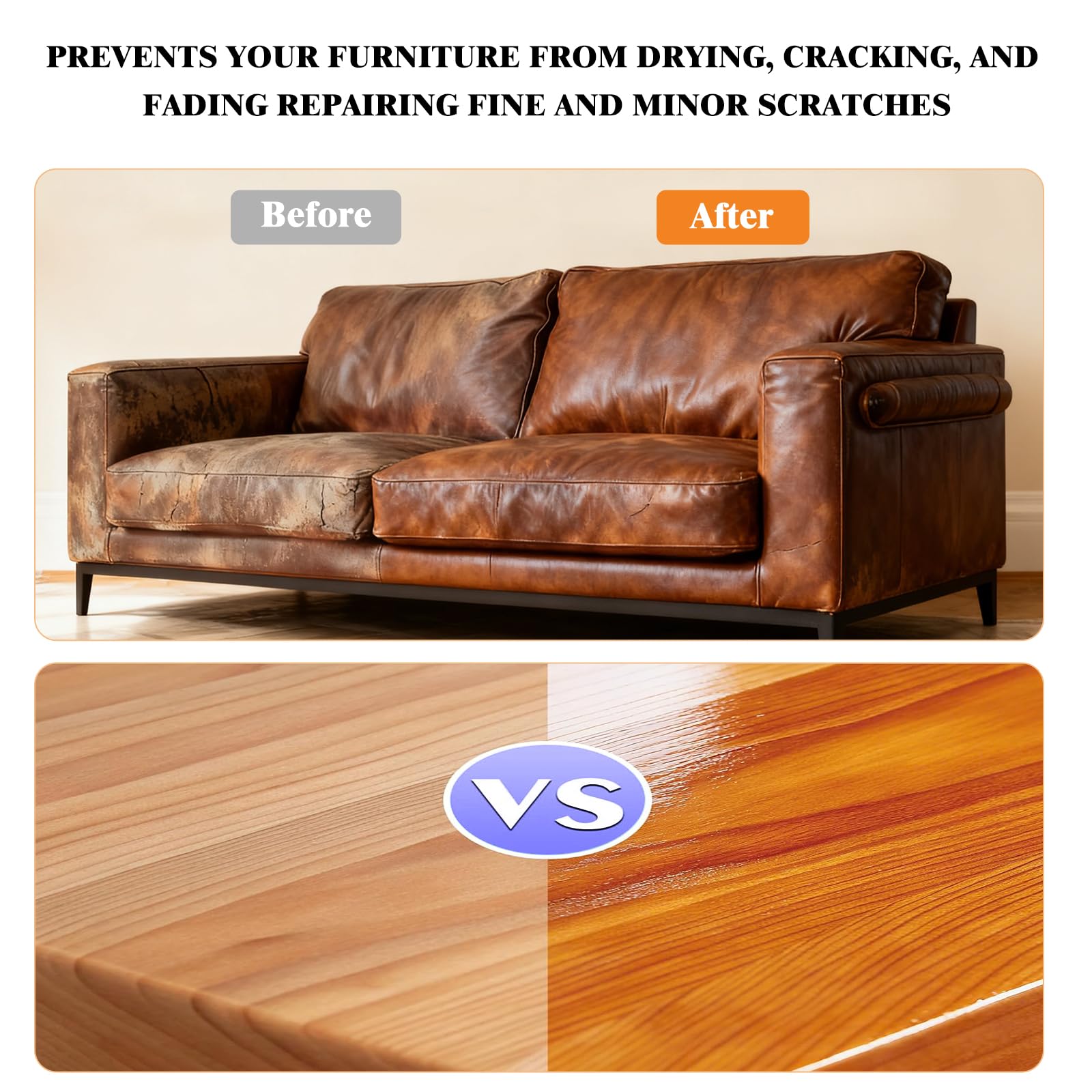 Velluxor® Leather Cleaner and Conditioner, Premium Wooden & Leather Furniture Repair Salve, Polisher & Moisturizer, Restores & Protects for Handbags, Car Seats, Boots, Jackets, Couch & Saddles, 8 oz