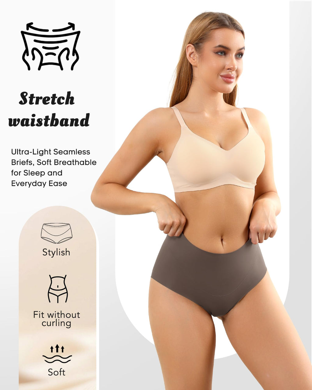 LEVAO Seamless Womens Underwear, No Show Full Coverage Briefs, Tummy Control High Waisted Panties for Women,5 Pack