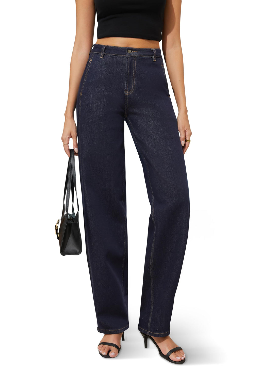 FLYING BANANA Women Trendy High Waisted Wide Leg Baggy Barrel Jeans Relax Fit Stretchy Denim Pants (Deep Blue, 8)