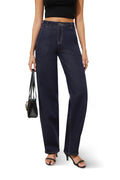 FLYING BANANA Women Trendy High Waisted Wide Leg Baggy Barrel Jeans Relax Fit Stretchy Denim Pants (Deep Blue, 8)
