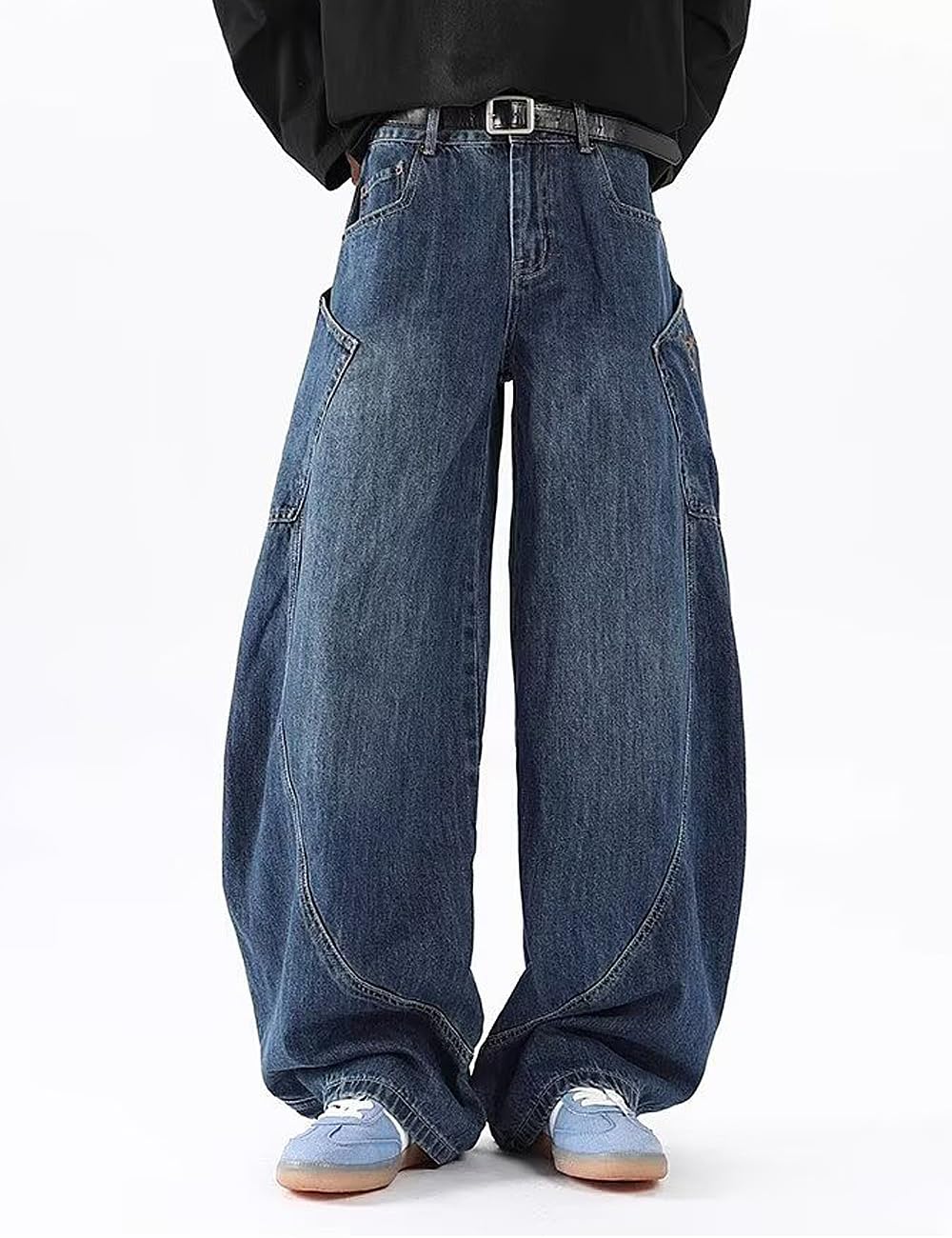 Nutriangee Men's Baggy Barrel Wide Leg Jeans for Men Women Loose Fit Streetwear Y2k Hip Hop Denim Pants, Blue 166, 30