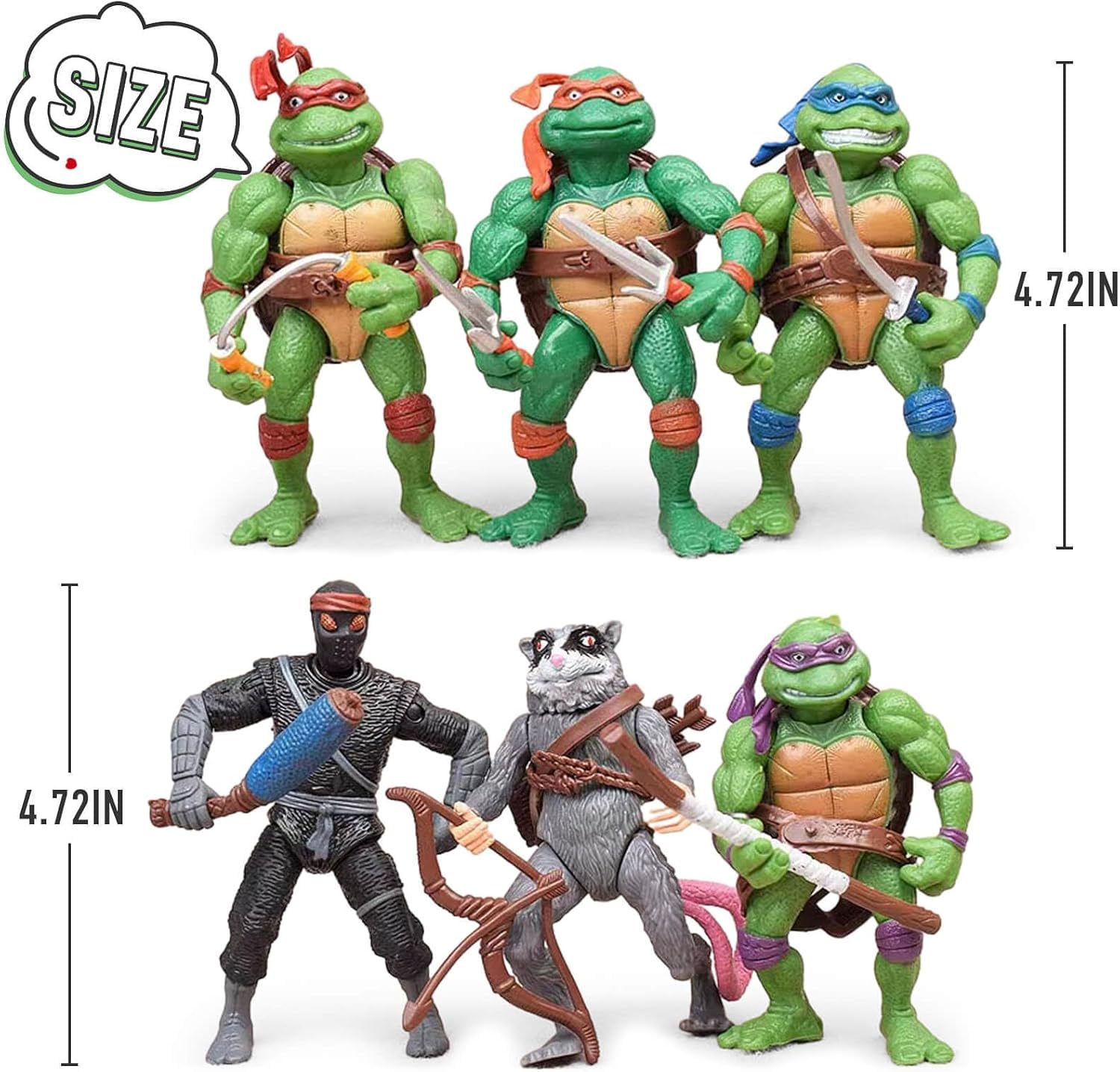OBXAVV 4.7" Turtles Action Figures 6PCS Figure Bundle Toys Collection Birthday for Kids