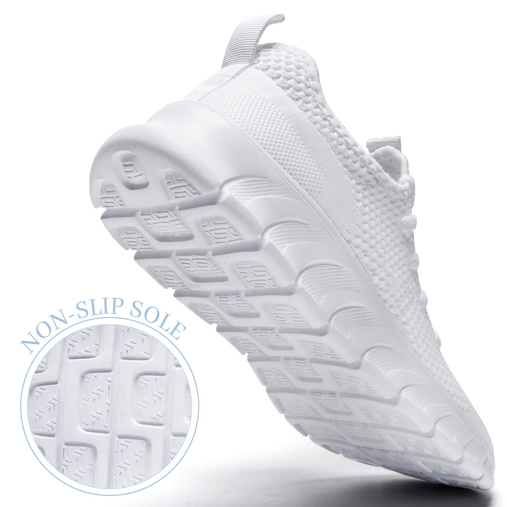 RJYWGS White Sneakers for Women Men Tennis Shoes Running Gym Sneaker Slip On Walking Lightweight Athletic Workout Fashion Sports Shoes White Size Women 8/ Men 6.5