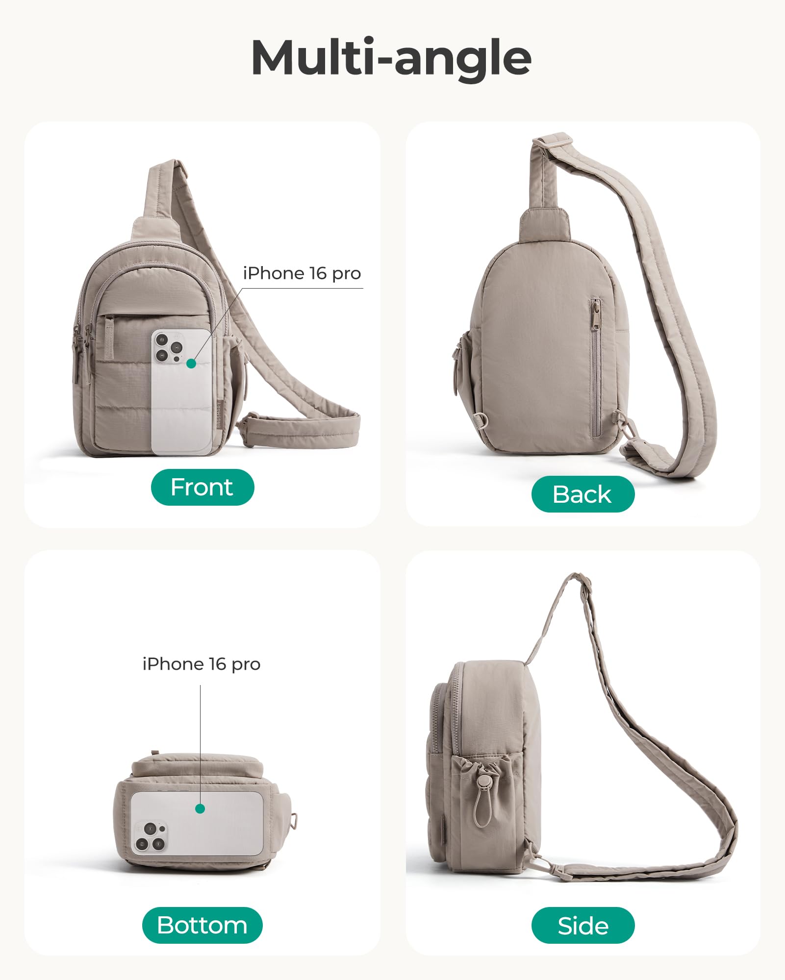 BAGSMART Small Sling Bag for Women, Puffer Crossbody Bag Purses Hobo Handbag Fanny Packs for Travel Hiking, Grey
