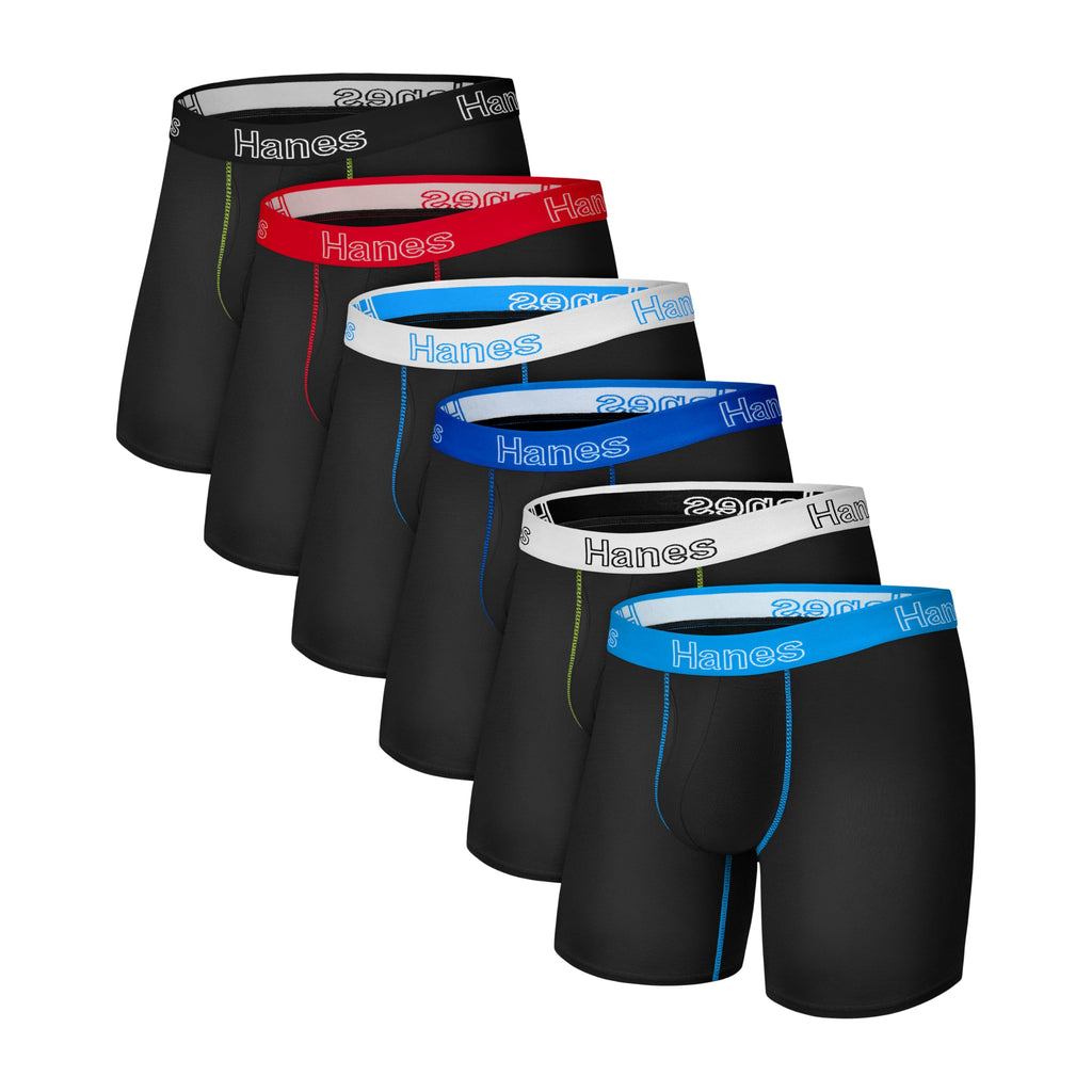 Hanes Men's Boxer Cotton Stretch Moisture-Wicking Multi-pack Underwear Brief, Black - 6 Pack, X-Large