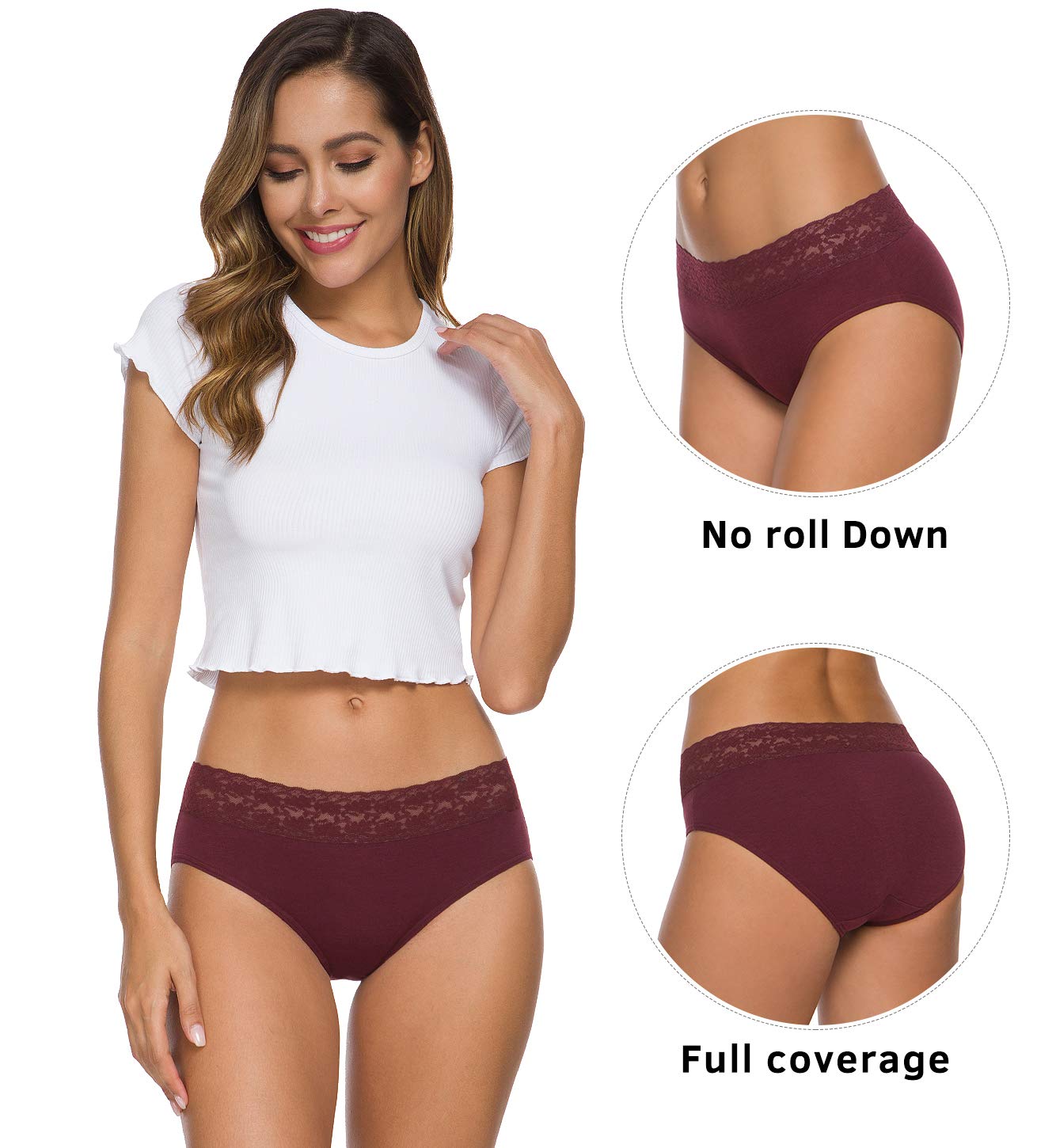 Wealurre Cotton Panties for Women Bikini Underwear Hipster Underpants Lace Briefs Pack(DarkSeries,L)