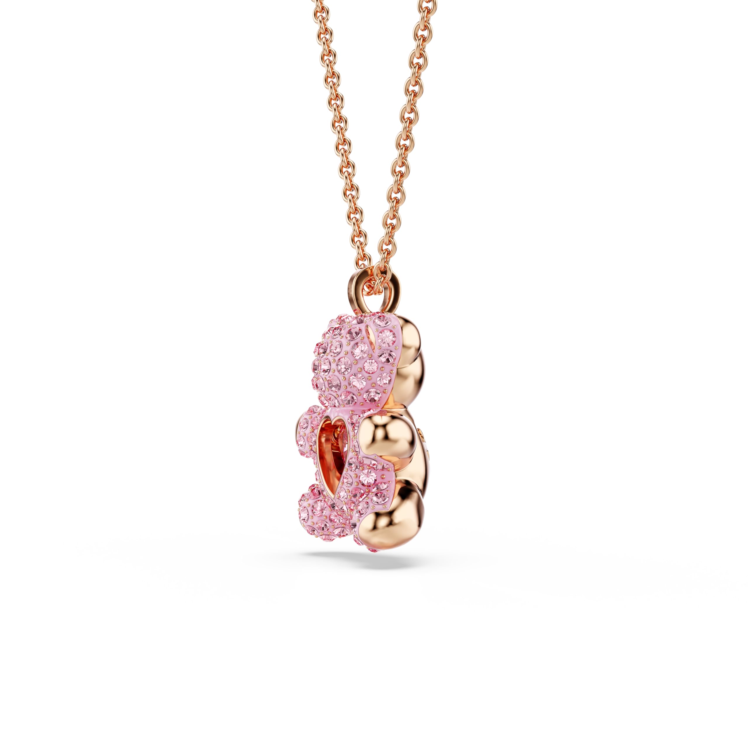 Swarovski Teddy Bear Pendant Necklace, Pink Crystals, Rose Gold-Tone Finish
