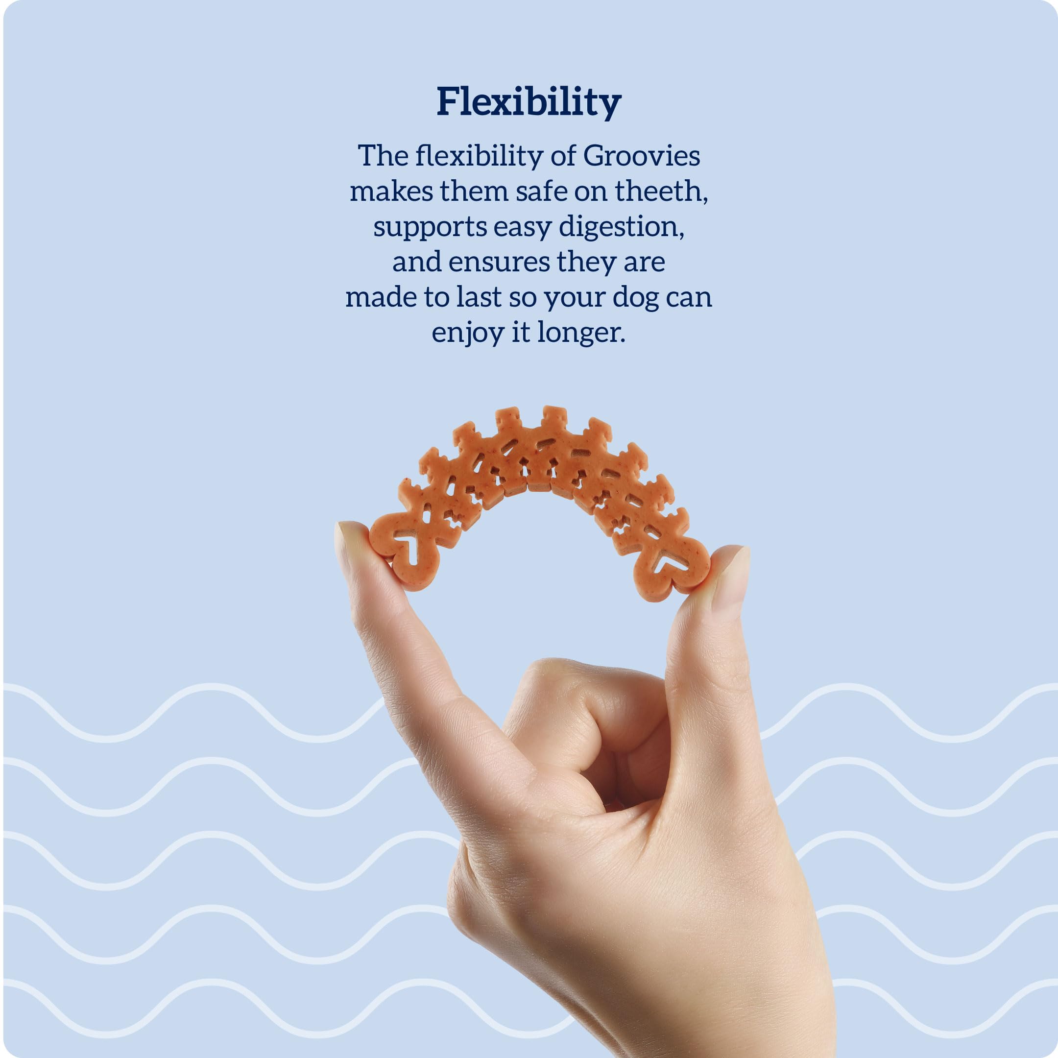 Groovies Gentle & Flexible Senior Dog Dental Chews, Contact-Cleaning Design Supporting Tartar Control & Fresh Breath, Oral Care Treats, USA Manufactured, Patented DentalFit Tech, XLarge Dogs, 4 Chews