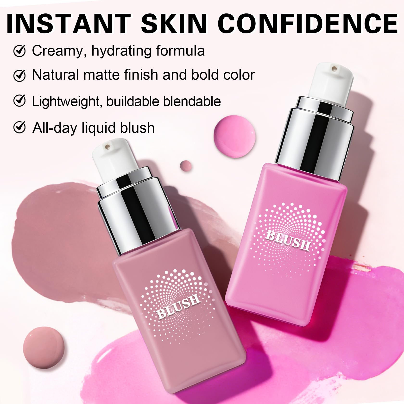 IONSGAKO Liquid Blush for Cheeks, Lightweight Cream Blush Matte Finish Buildable Color Blendable Long-Lasting Blush Highlighter Makeup - 01 Soft Pink