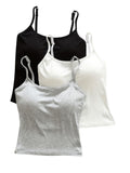 WDIRARA Women's 3 Pack Cami Crop Top Built in Bra Spaghetti Strap Tank Camisole Tops Black White Grey Large