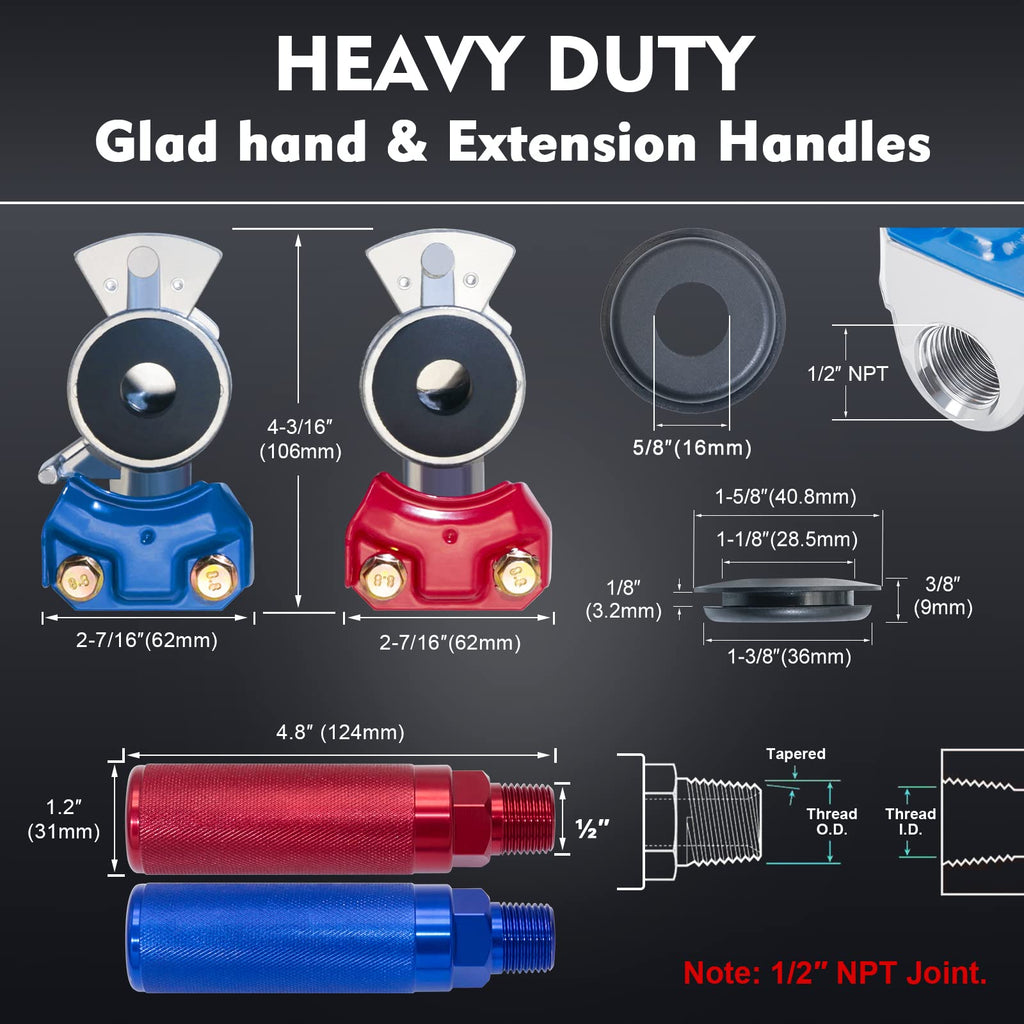 15FT Air Line Hose Kits, Dazakoot 3 in 1 Air Line for Truck Tractor Trailer, 7 Way ABS Electrical Cable and Semi AirLine Assembly with Aluminum Extension Handles and Emergency Glad Hands