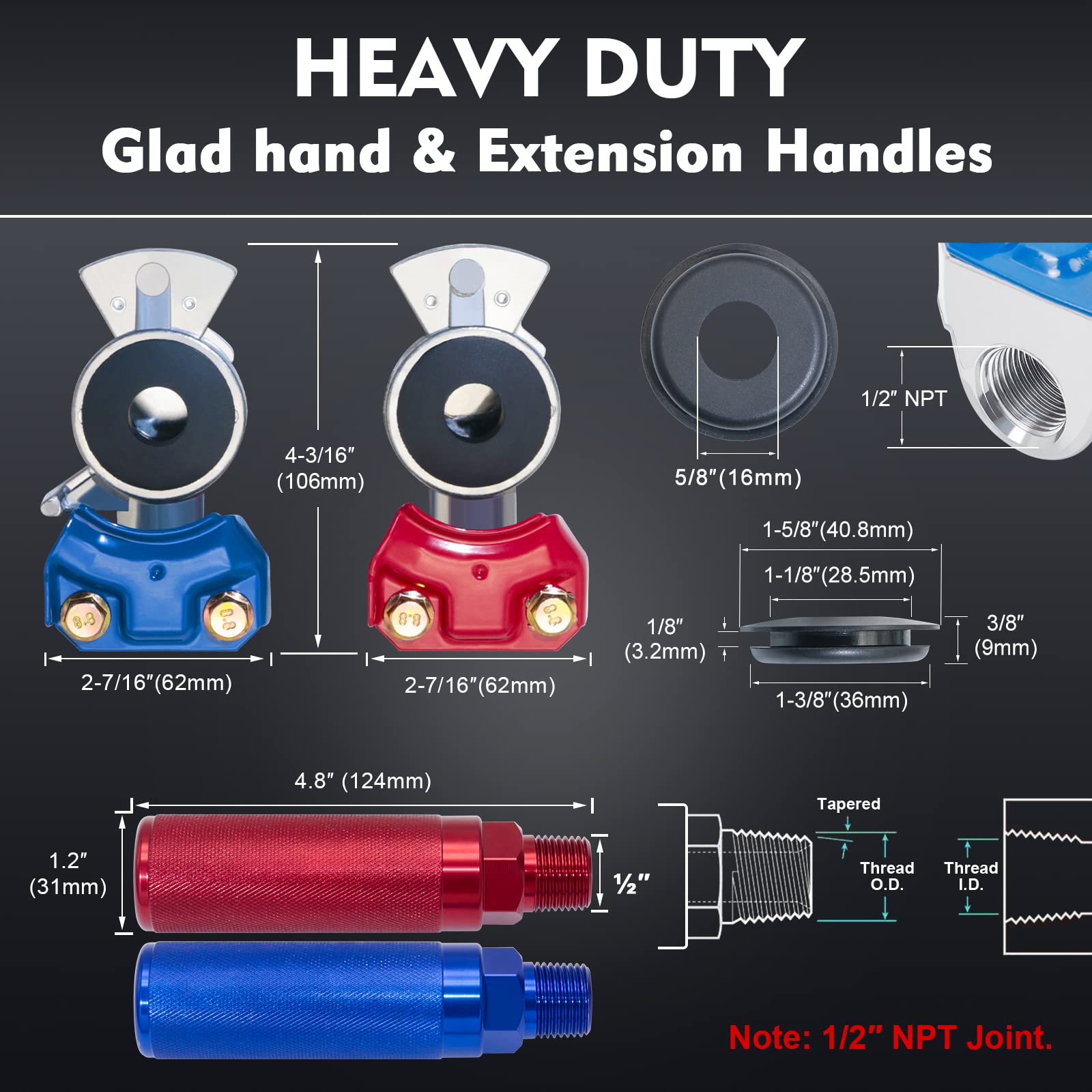 15FT Air Line Hose Kits, Dazakoot 3 in 1 Air Line for Truck Tractor Trailer, 7 Way ABS Electrical Cable and Semi AirLine Assembly with Aluminum Extension Handles and Emergency Glad Hands