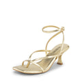 DREAM PAIRS Women's kitten Low Strappy Lace Up Heels Open Square Toe Thong Ankle Strap Heels Sexy Fashion Comfort Dress Shoes Party Sylvestra Pumps Heeled Sandals,Size 9,Gold-Pu,SDHS2405W