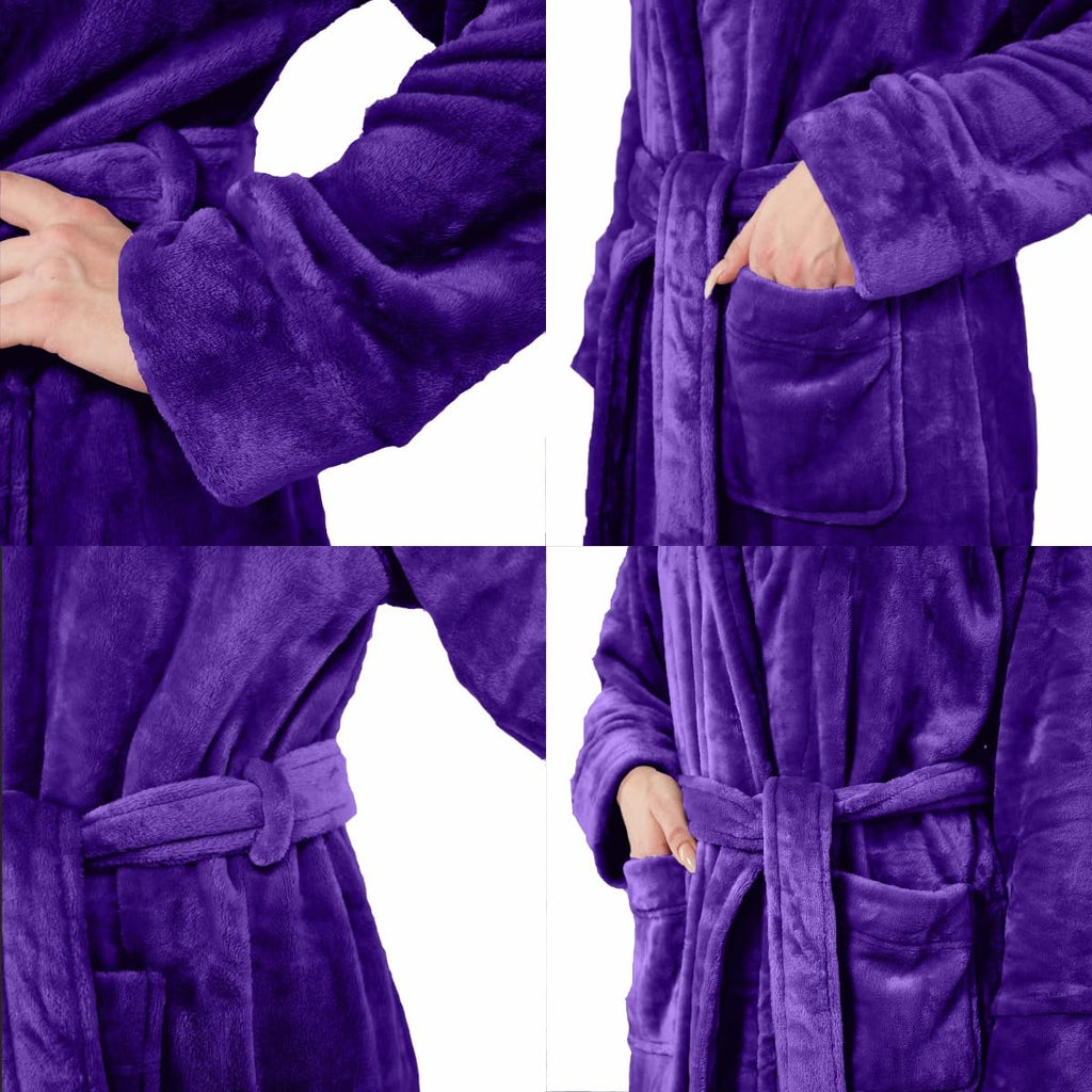Dowesrobe Womens Fleece Hooded Fluffy Bathrobe Plush Long soft cozy Winner Warm fuzzy Spa Robe with deep pockets(Medium, purple)