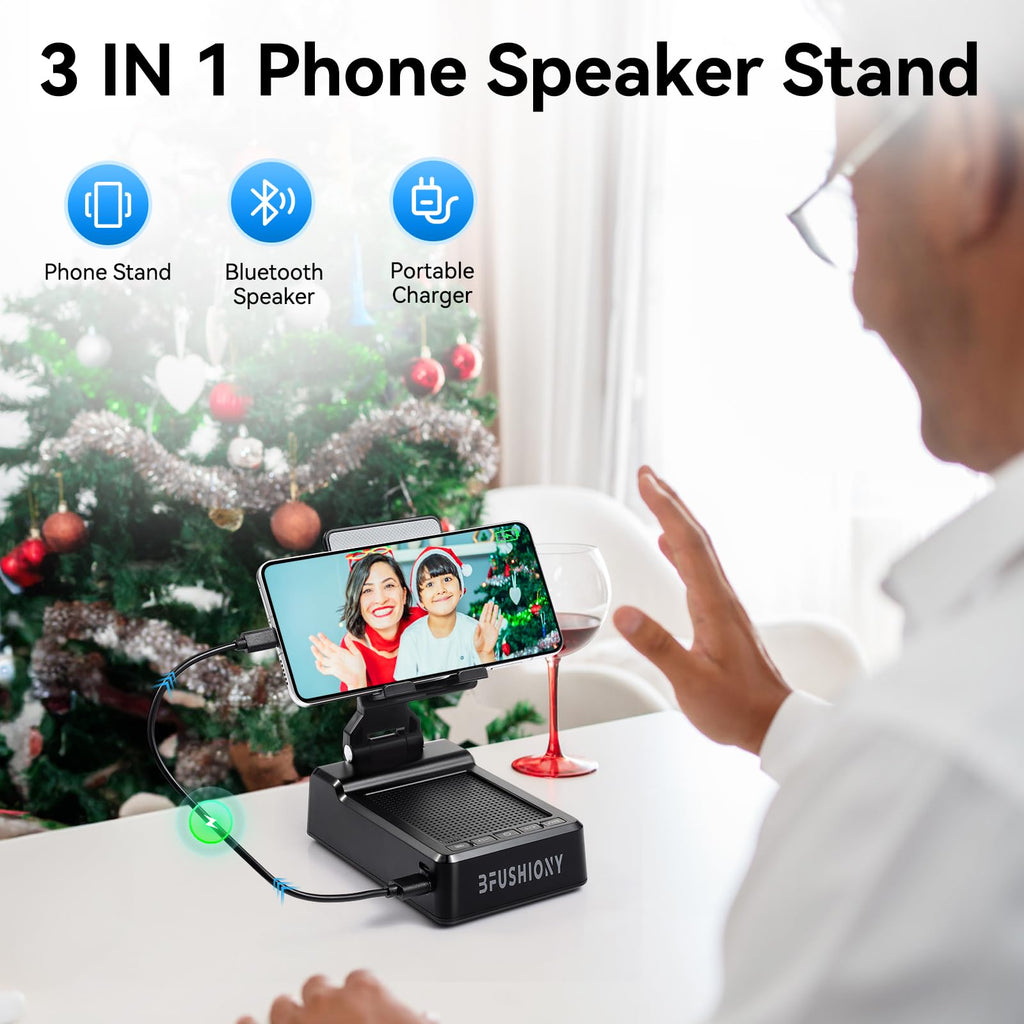 Father's Day Gifts for Dad, Birthday Gifts for Men Women, Cell Phone Stand with Bluetooth Speaker with 5000mAh Charger, HD Surround Sound for Desk