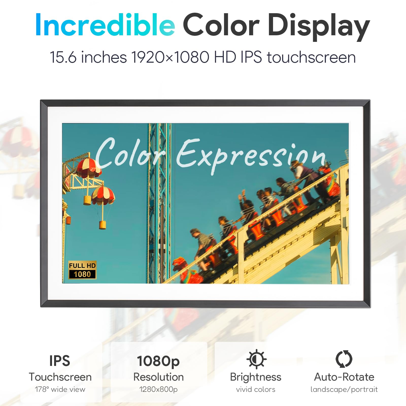 Skyrhyme 15.6'' Digital Picture Frame with 1920x1080 IPS Touch Screen, 32GB Frameo WiFi Digital Photo Frame, Share Photos/Videos and Send Best Wishes via Free App