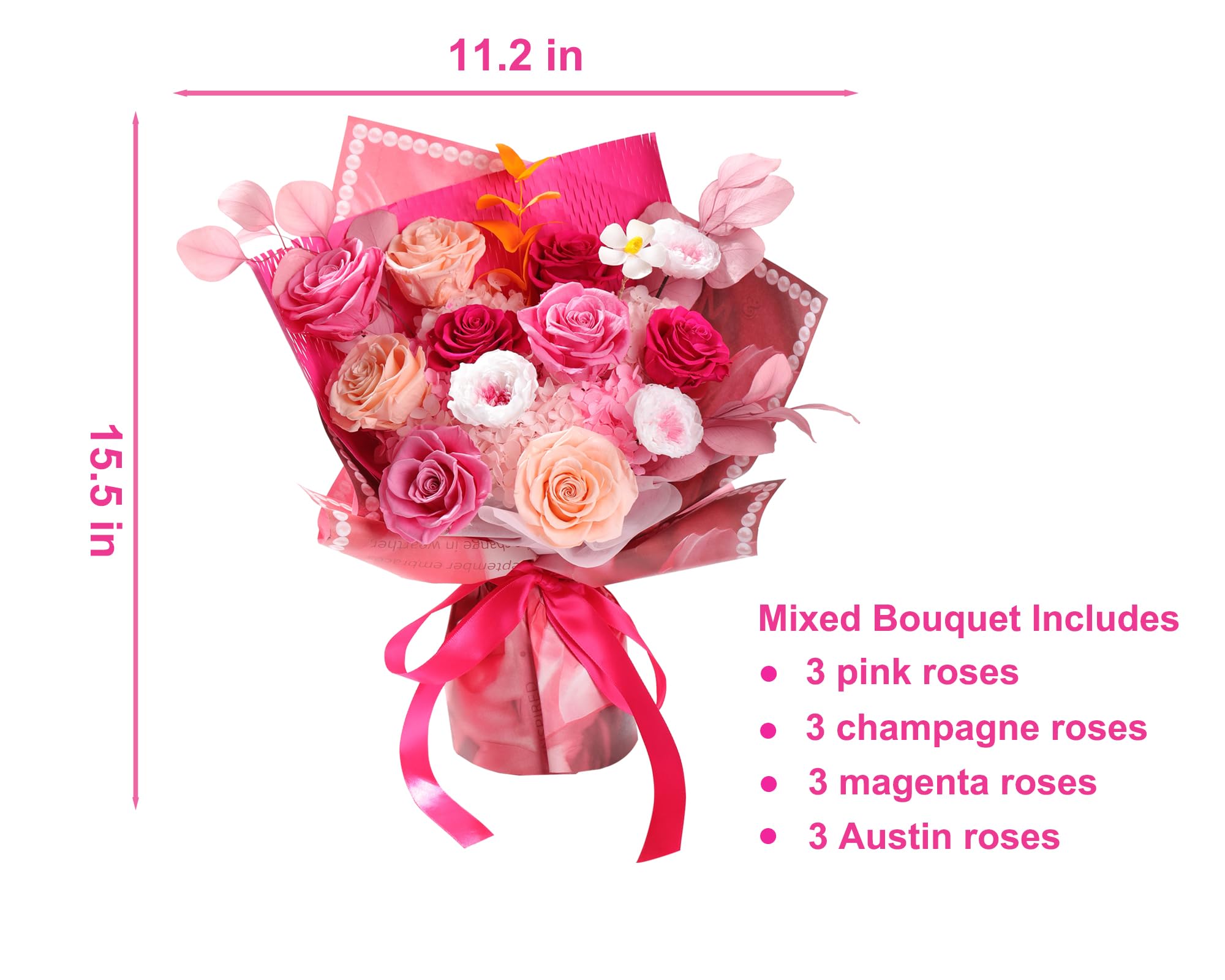 Lovenfold Preserved Flowers Bouquet 12 Mixed Multi-Color Roses for Delivery, Birthday Flowers Rose Gifts for Women Mom Grandma