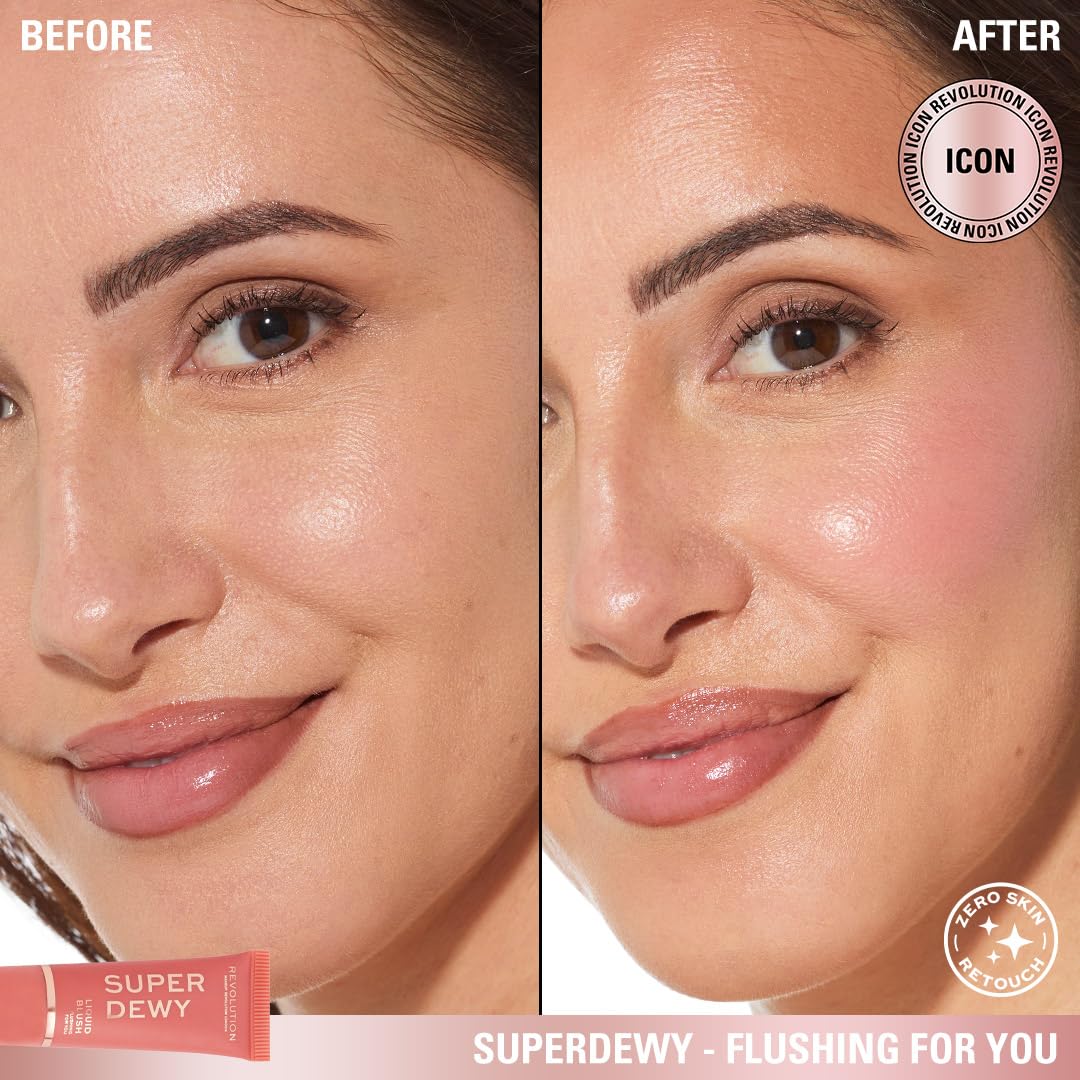 Revolution, Superdewy Liquid Blush, Richly Pigmented & Buildable, Blendable Formula, Flushing For You, 0.5 fl oz