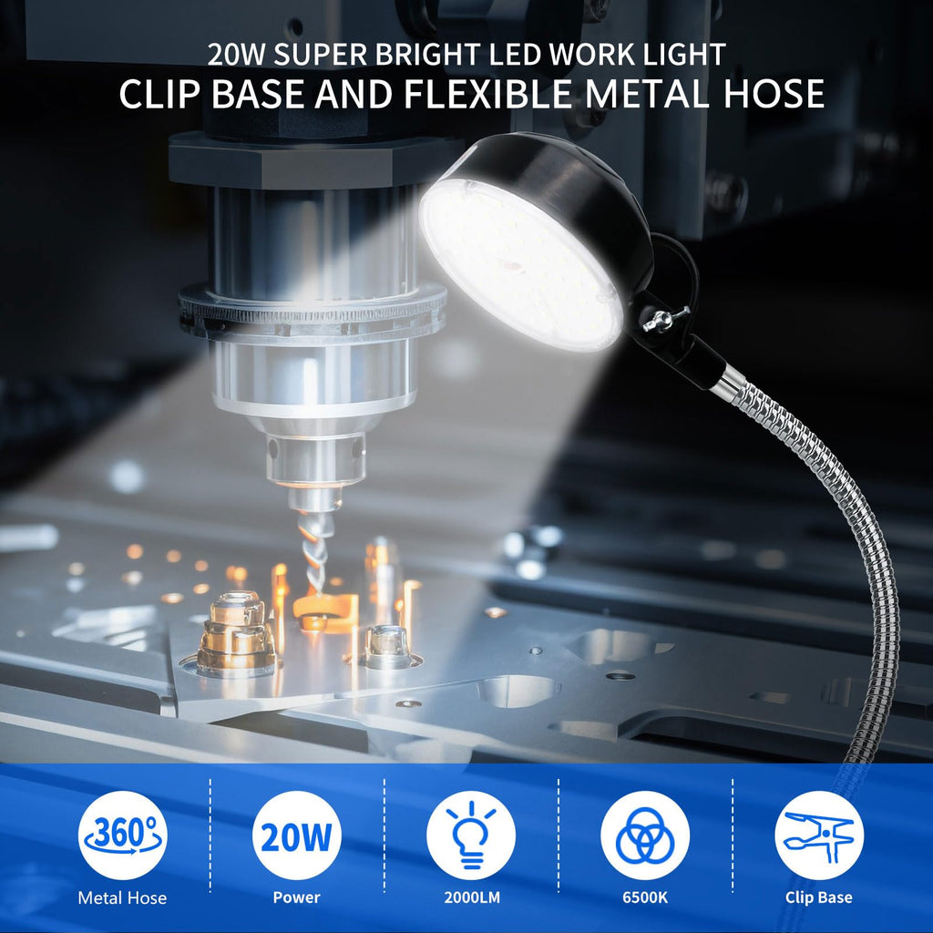 WangJiaTai Magnetic Work Light, LED Machine Light, Work Light with Flexible & Magnetic Base, Shop Tool Lamp for Lathe, Work Bench, Sewing Machine, Bandsaw, Industrial Lighting, 2000 Lumens, Black