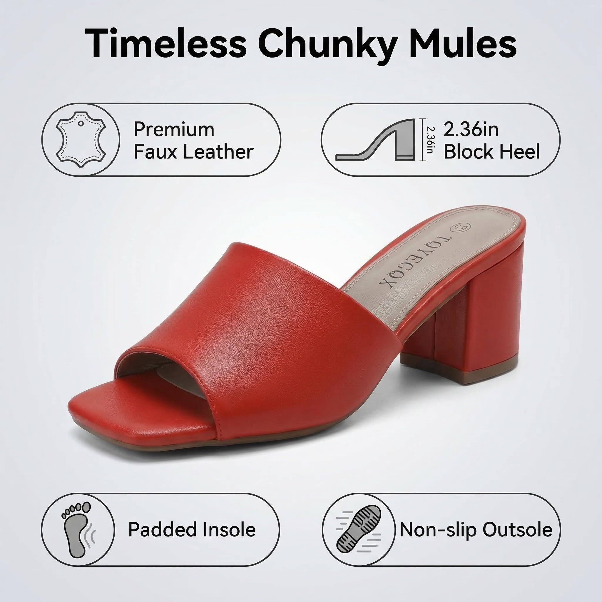 TQYEGQX Women's Heeled Sandals Square Open Toe comfortable Heeled Mules Chunky Block Low Heel On Slides