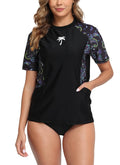 Halcurt Women's Short Sleeve Rash Guard Swimsuit Top with Pocket Swim Shirt Only UPF50+ Quick Dry Bathing Suit Paisley M