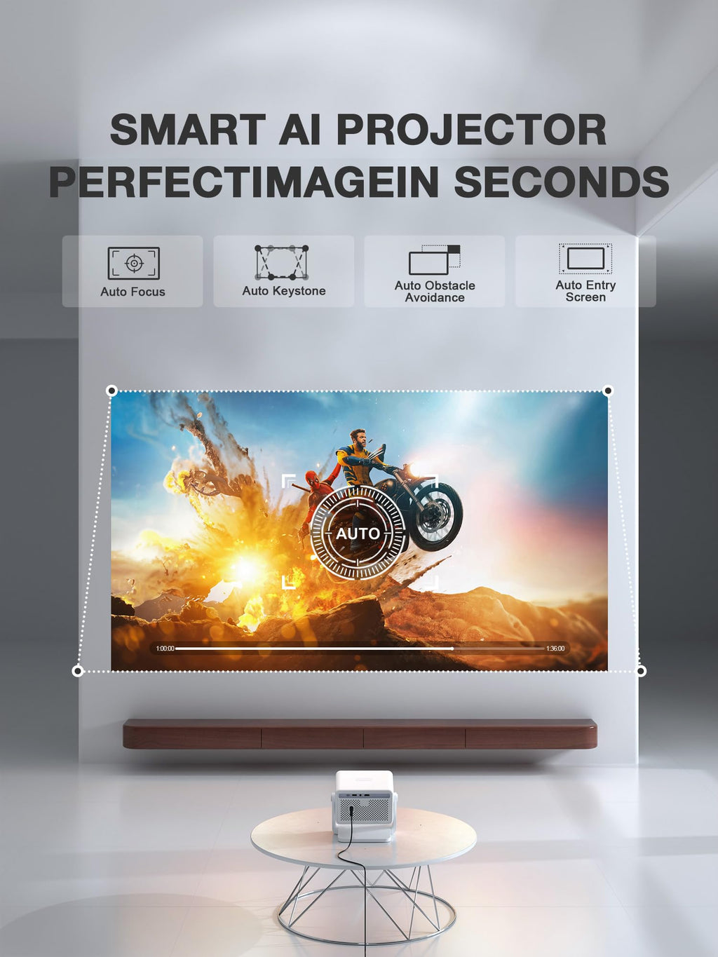4K Smart Projector with WiFi and Bluetooth, Officially-Licensed App & 2000 ANSI,Auto Focus & Keystone Portable Projector with Stand,Outdoor Home Theater Projector