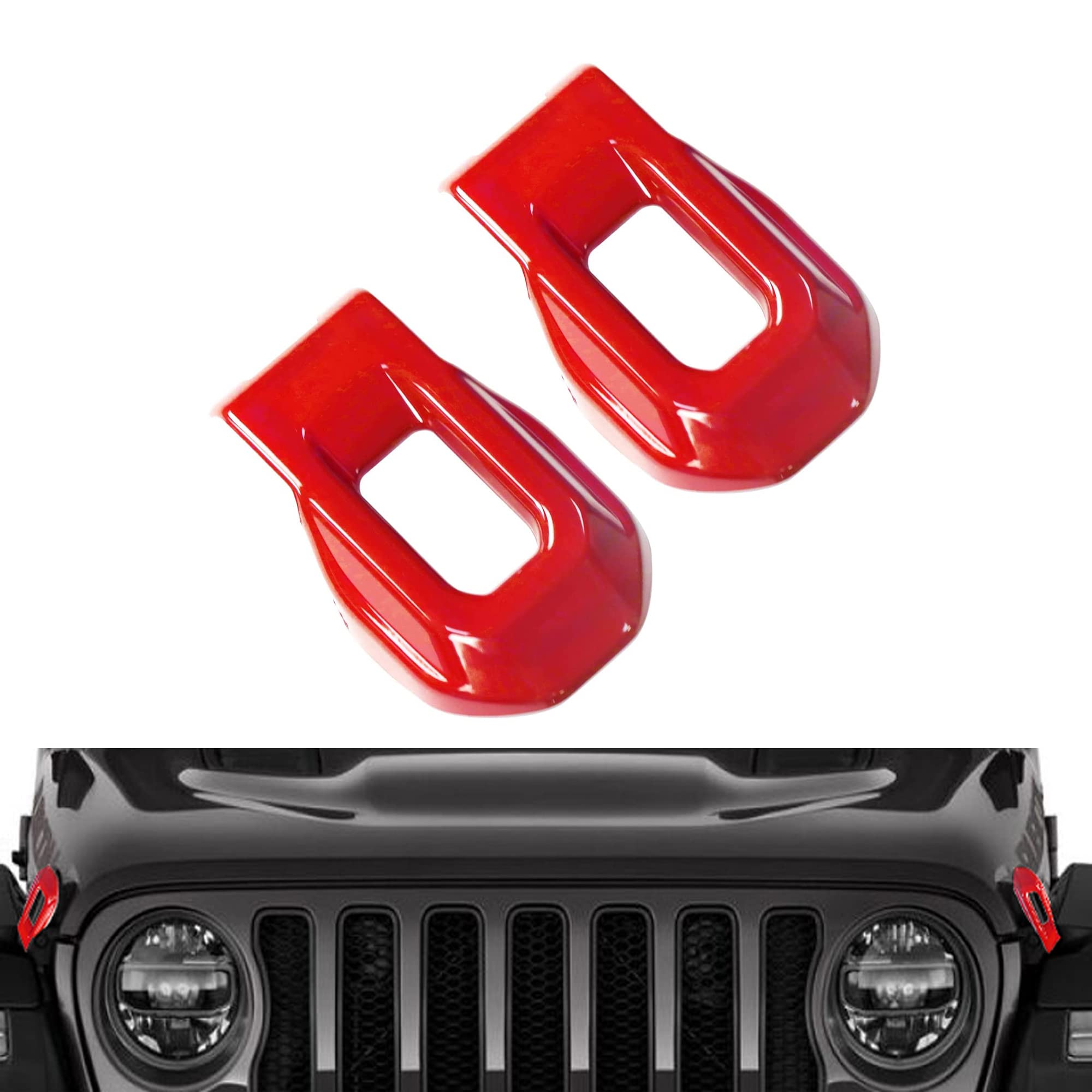 ABS Hood Latches Decor Trim Lock Catch Brackets Cover for Jeep Wrangler JL JLU 2018-2021 (Red-Pair of 2)