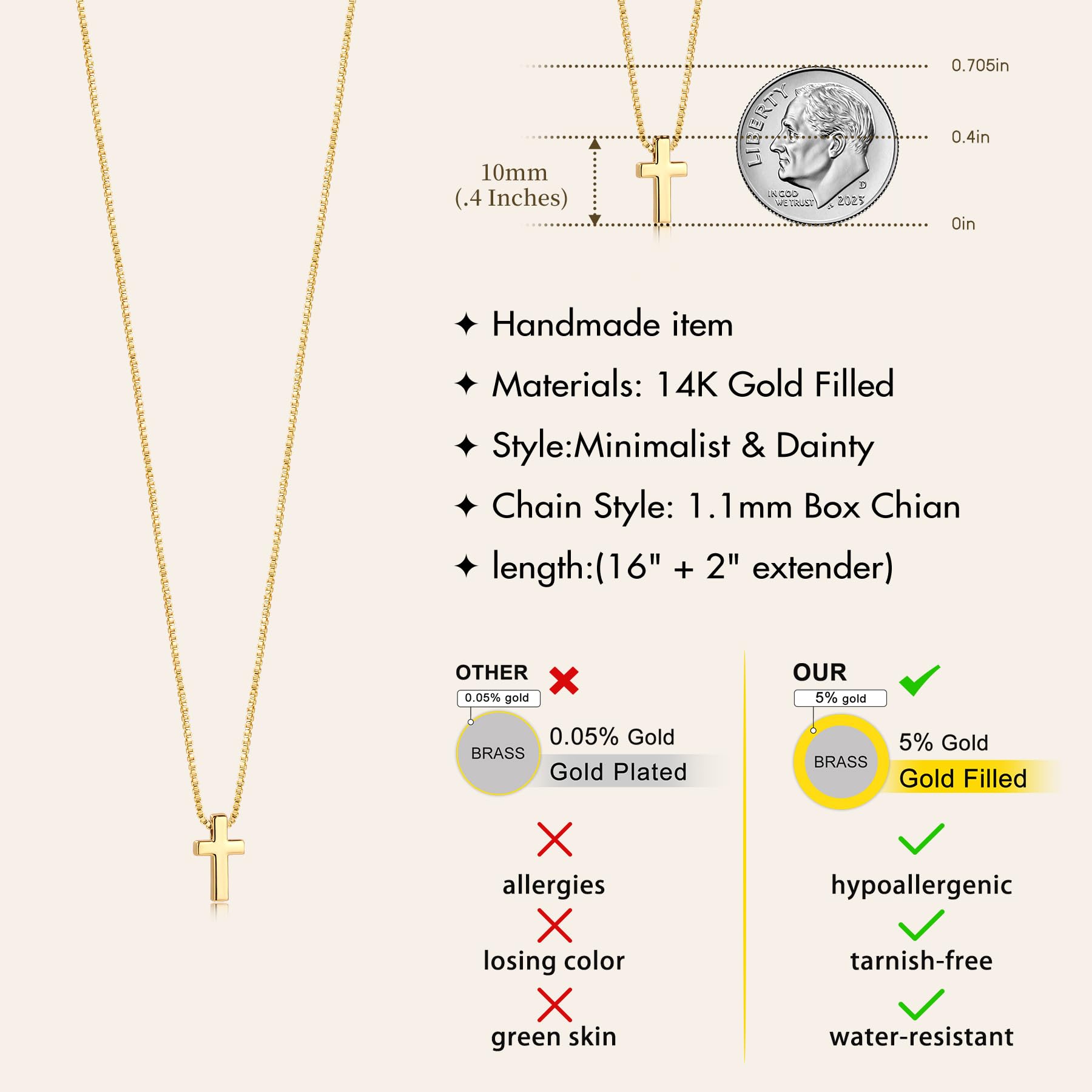 Poxtex Gold Cross Necklace for Women Teen Girls Dainty Cute 14K Gold Plated Small Cross Pendant Trendy Jewelry Non Tarnish Waterproof Simple Tiny Necklace Religious Christian Baptism Jesus Faith Gifts Stuff
