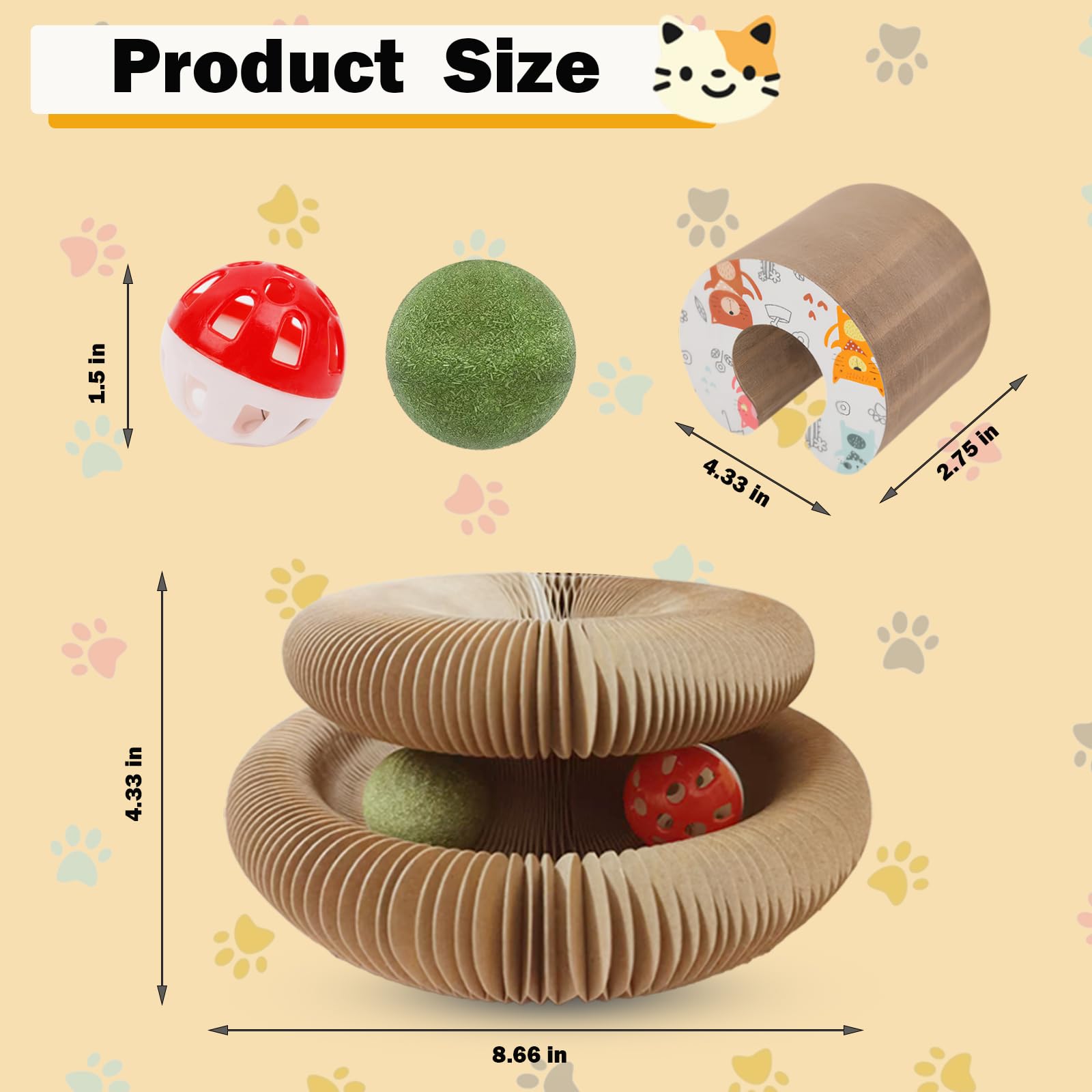 LGYJQTCMG Kitty Kurlz Cat Toys Magic Organ Cat Scratcher Shape Shifting Cat Toy with Catnip Balls Cat Puzzle Toy Accordion Ultimate Interactive Kitten Toys for Indoor Cats