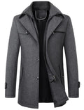 chouyatou Men's Winter Stylish Wool Blend Single Breasted Military Peacoat (Small, Dark Grey)