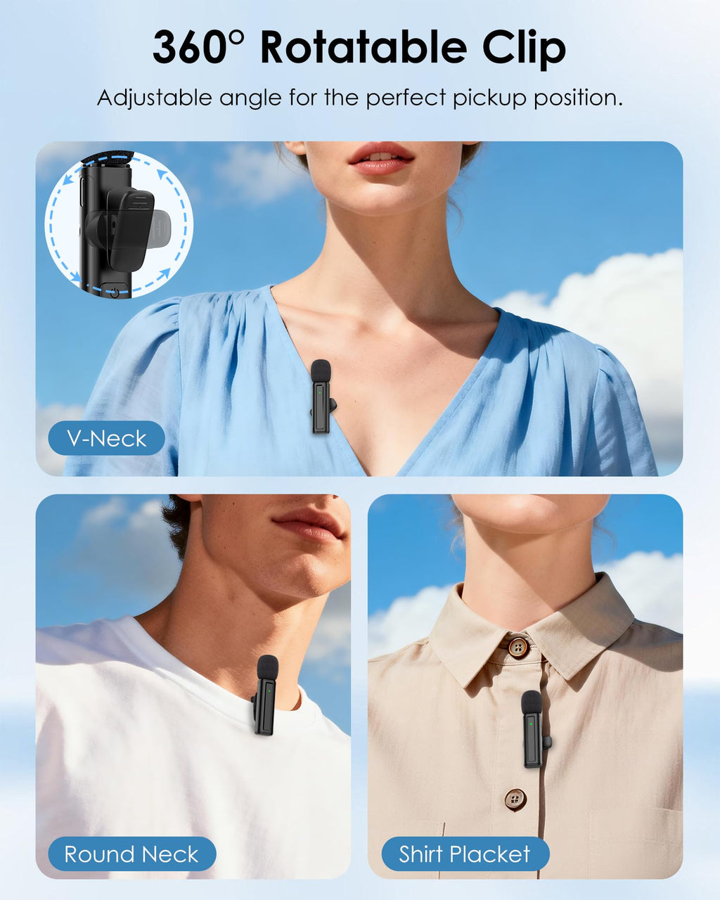 Wireless Mini Microphone for iPhone, iPad, Android, 2 Pack Lavalier Mic with 360° Rotatable Clip, Plug and Play Noise Reduction USB-C Mic for Video Recording YouTube TikTok Podcast Content Creators