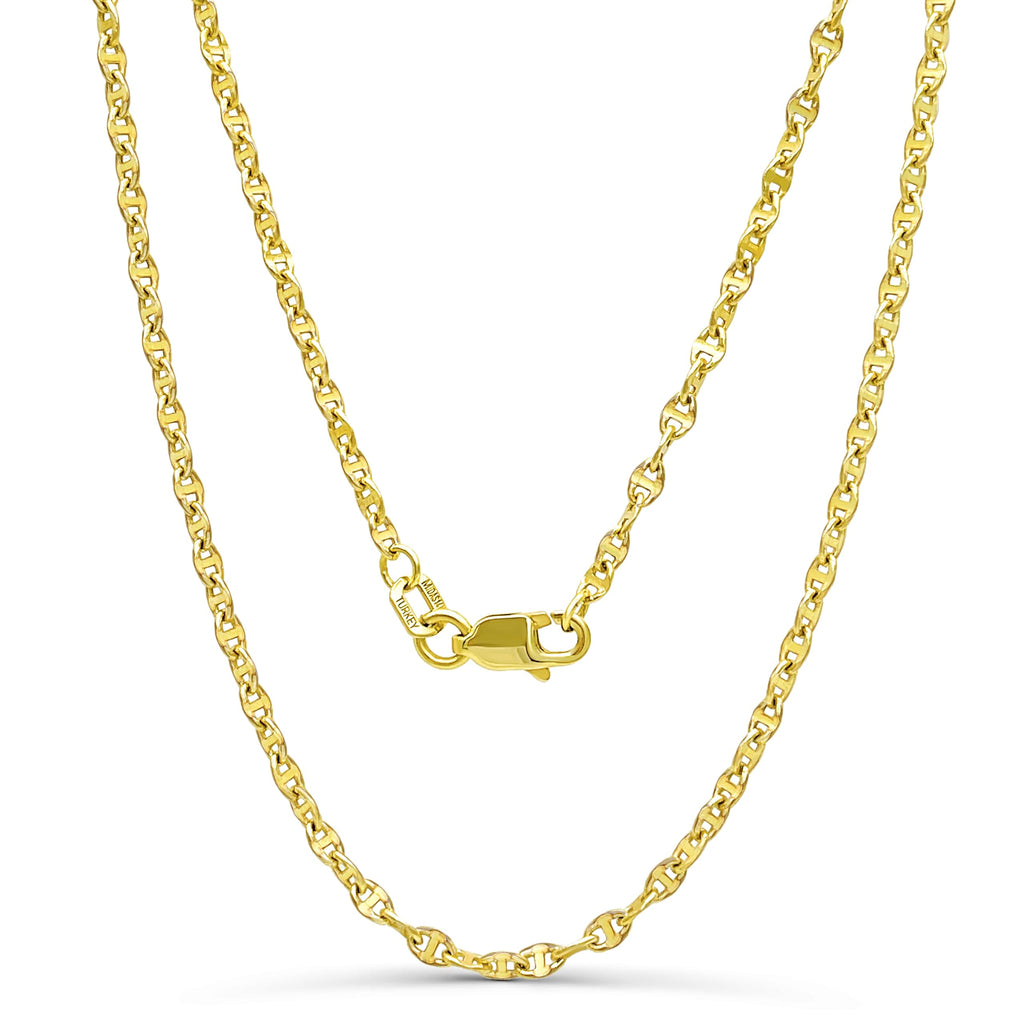 JEWELHEART 14K Real Gold Hammered Mariner Chain - 2mm Twisted Anchor Link Chain - Dainty Diamond Cut Yellow Gold Pendant Chain Necklace For Women with Lobster Clasp 24"