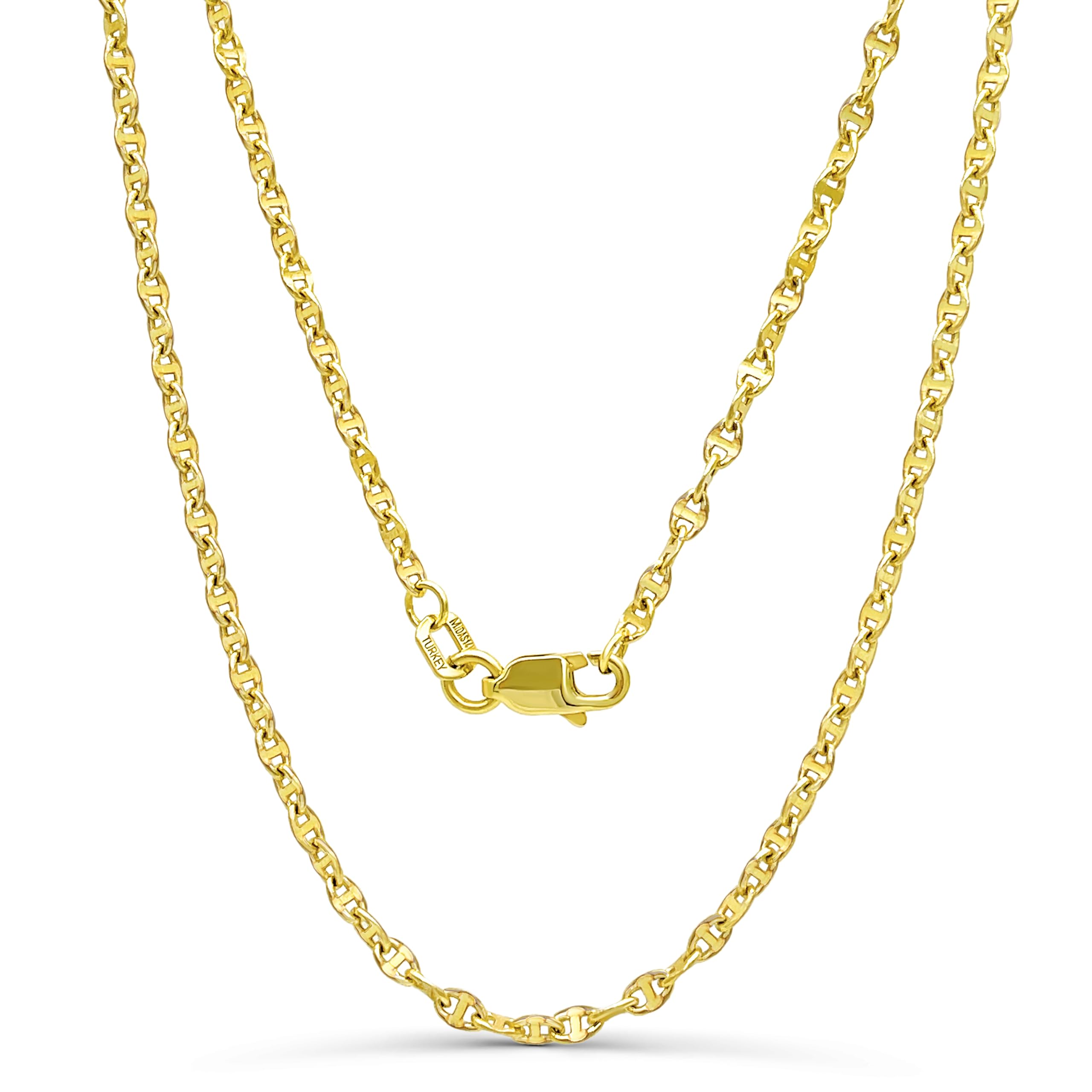 JEWELHEART 14K Real Gold Hammered Mariner Chain - 2mm Twisted Anchor Link Chain - Dainty Diamond Cut Yellow Gold Pendant Chain Necklace For Women with Lobster Clasp 24"