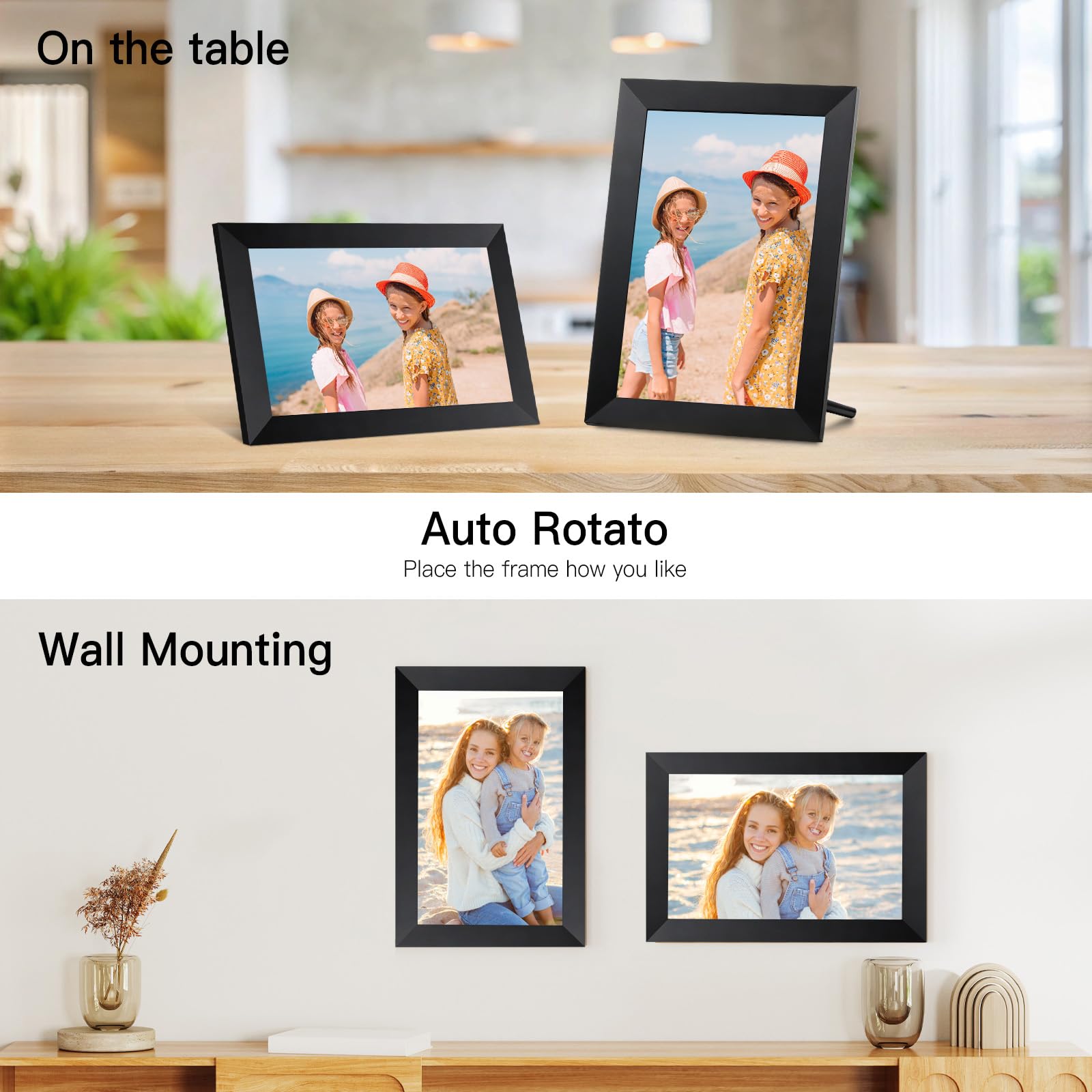 Anna Bella Digital Picture Frame 10.1 Inch IPS HD Touch Screen WiFi Smart Digital Photo Frame with 32GB Storage, Auto-Rotate, Easy Setup to Share Photos or Videos Remotely via AiMOR APP Black