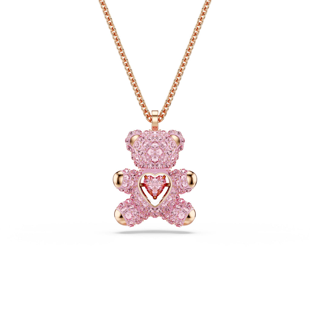 Swarovski Teddy Bear Pendant Necklace, Pink Crystals, Rose Gold-Tone Finish
