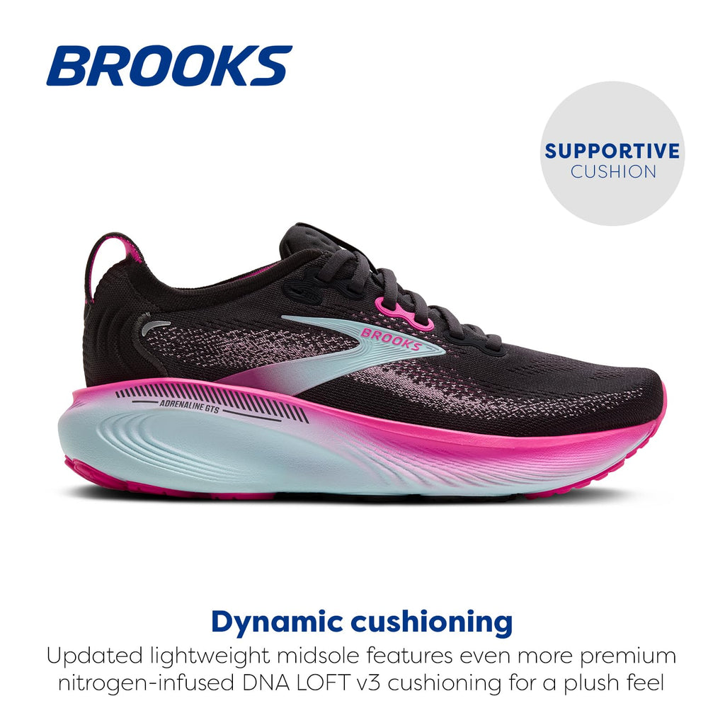Brooks Women’s Adrenaline GTS 25 Supportive Running & Walking Shoe - Black/Cyber Pink/Iced Aqua - 9 Medium