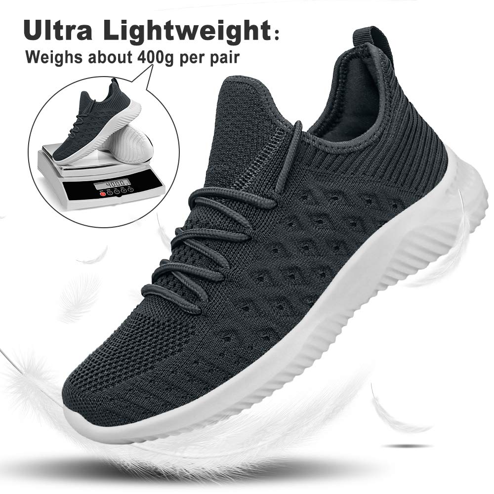 Feethit Mens Slip On Walking Shoes Lightweight Breathable Non Slip Running Shoes Comfortable Fashion Sneakers for Men Dark Grey Size 12