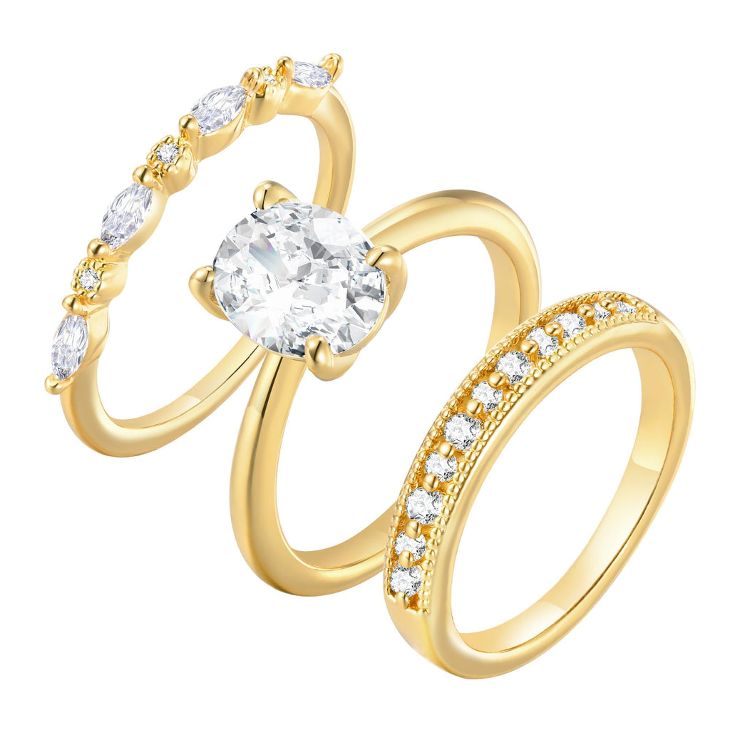Stackable Gold Rings for Women - 14K Gold Plated Ring Set,Non Tarnish Stainless Steel Cubic Zirconia Friendship Band Wedding Party Trendy Jewelry Gift,Christmas Birthday Gifts for Her Size 9