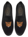 Journey West Men's Velvet Loafers Embroidery Slip-On Loafers Tuxedo Dress Shoes Smoking Slippers for Men Leopard Black 9