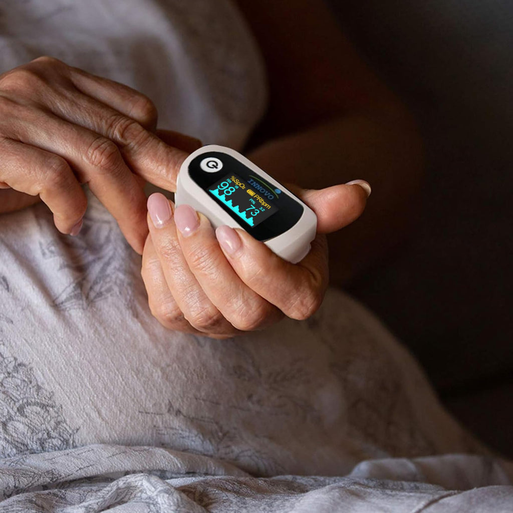 Innovo FSA/HSA Eligible iP900BP-B Fingertip Pulse Oximeter, Blood Oxygen Monitor with Free App, Plethysmograph, and Perfusion Index (with Bluetooth)