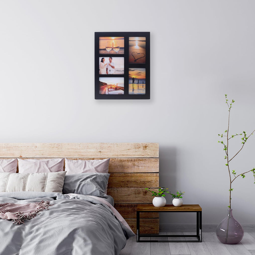 UMICAL 4x6 5-Opening Picture Frame with Shatter-Resistant Glass & Black Wood 4x6 Collage Photo Frames for 4x6 5 Pictures Display Made for Tabletop Stand and Wall Mounting