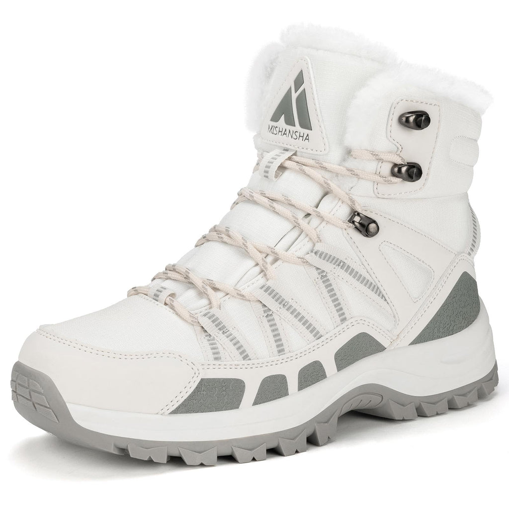 Mishansha Women's Winter Snow Boots Water-Resistant Warm Fur Lined Ankle Hiking Boot Non-Slip Outdoor Cold Weather Shoes White Size 10