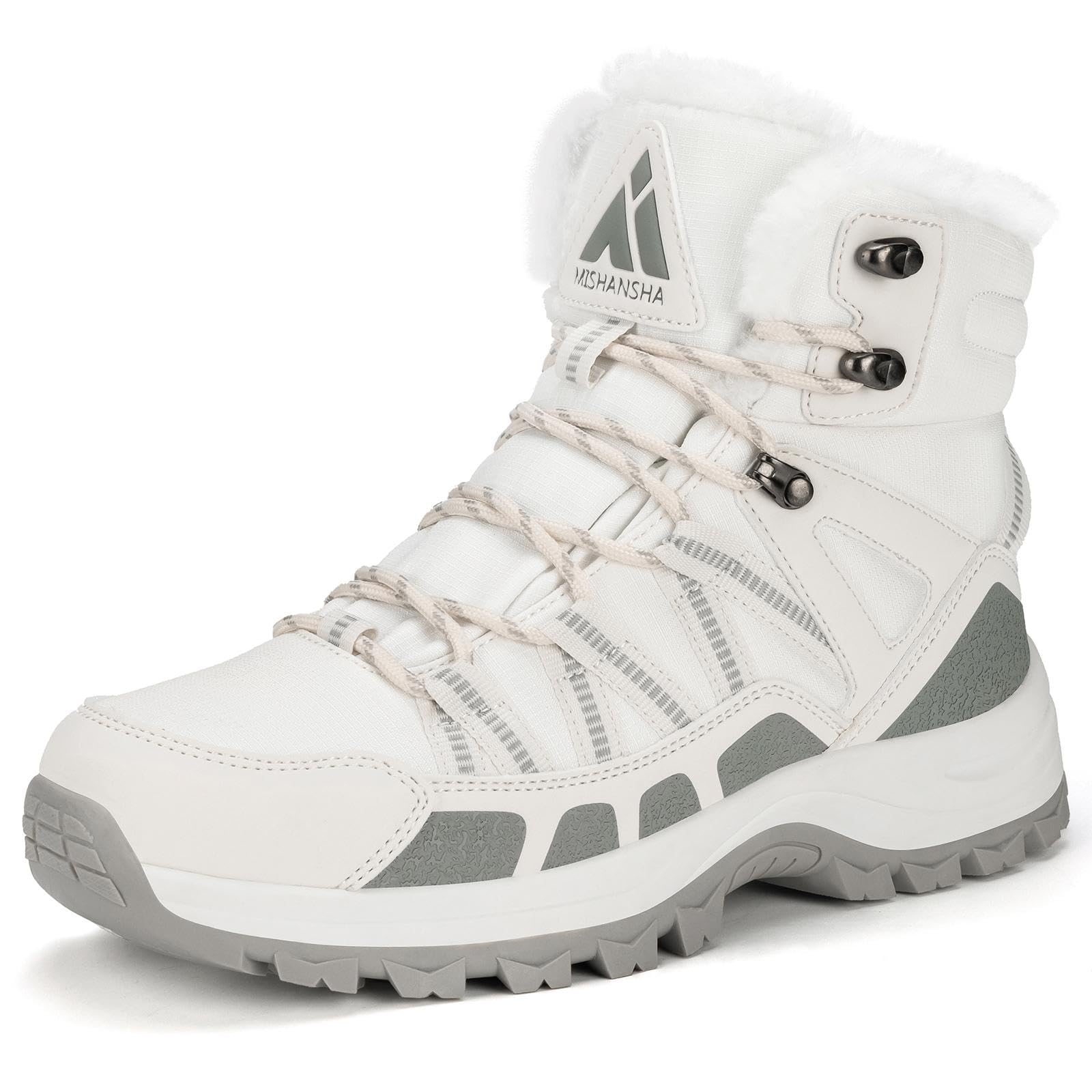 Mishansha Women's Winter Snow Boots Water-Resistant Warm Fur Lined Ankle Hiking Boot Non-Slip Outdoor Cold Weather Shoes White Size 10