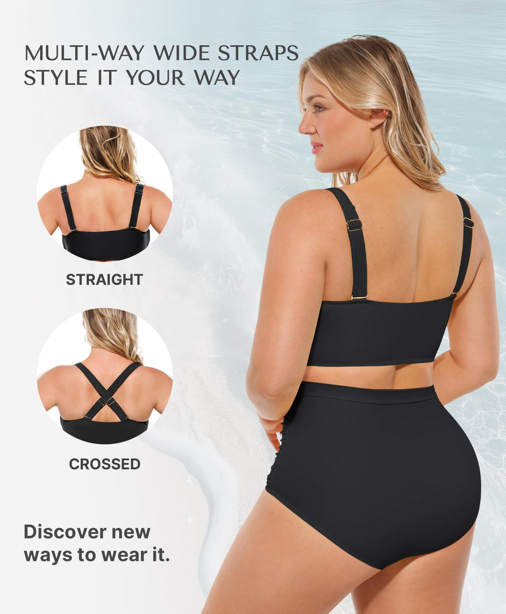 SHAPELLX 2 Piece Swimsuit for Women High Waisted Bikini Sets Tummy Control Bathing Suit Black Twist Front Swim Suit (Black, XXL)