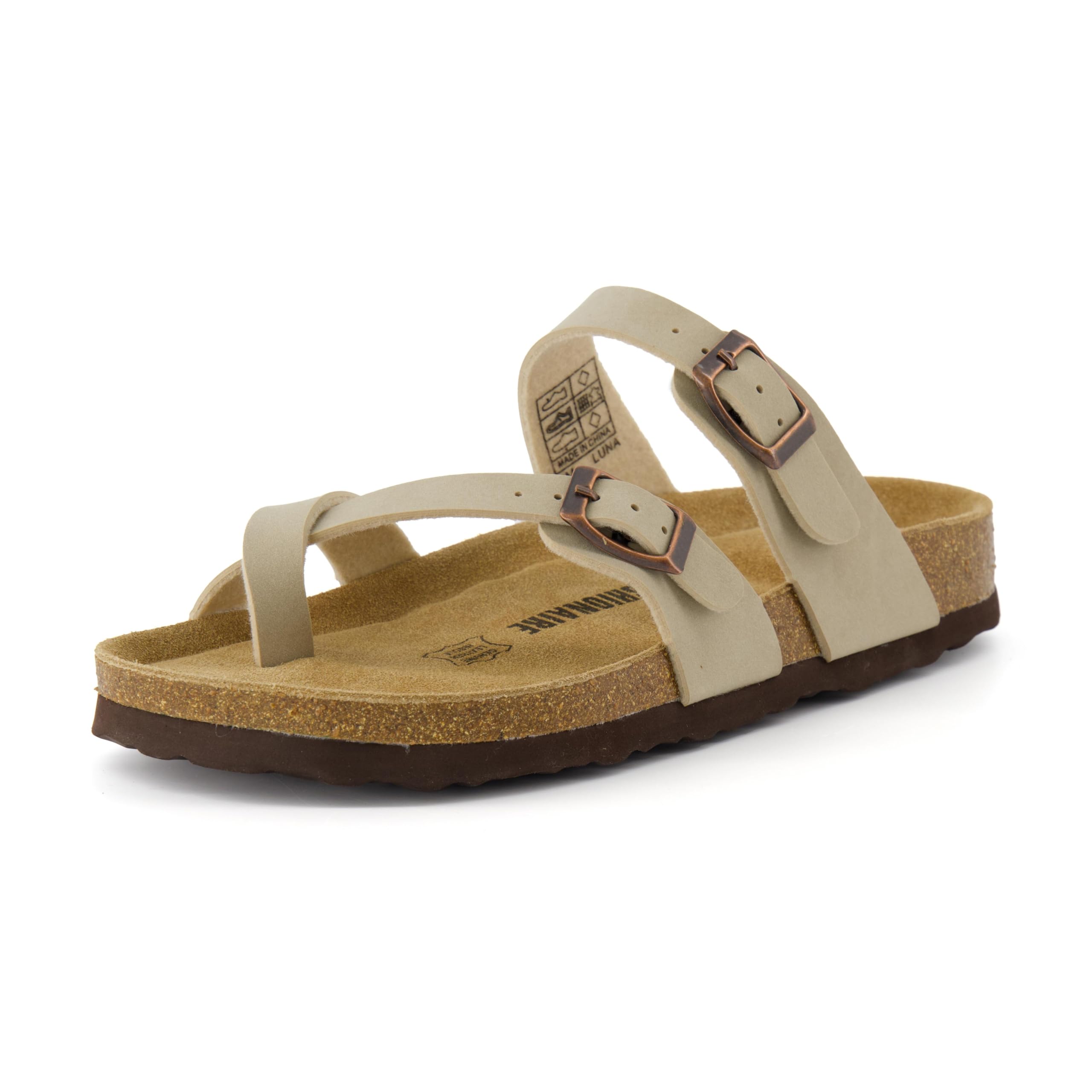 CUSHIONAIRE Luna Sandals for Women, Cork Footbed Womens Sandals for Summer Comfort with Adjustable Straps, Wide Width Available, STONE 12W