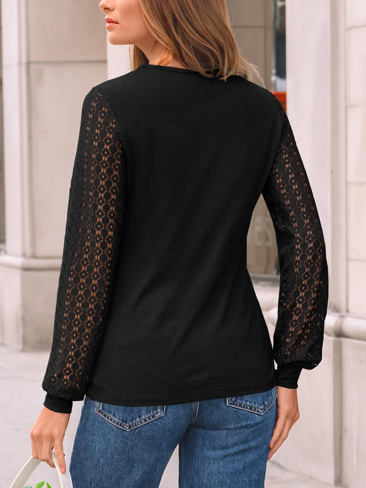AUTOMET Long Sleeve Tops for Women Blouses Dressy Casual Shirts for Women 2026 Spring Fashion Outfits Lace Business Cute T Shirts Work Summer Clothes Black M
